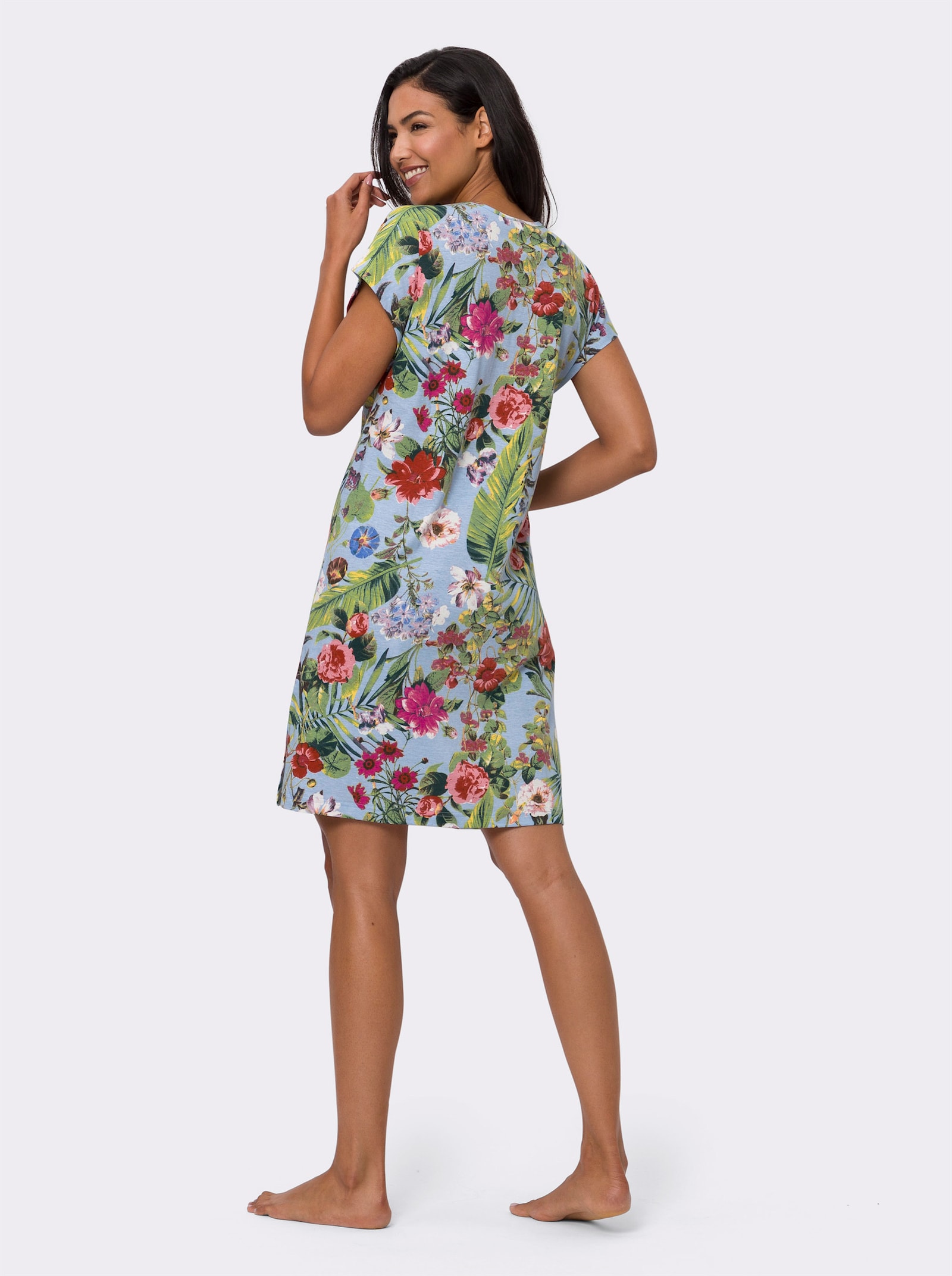 Sommerkleid mit Blütenmuster - hellblau-bedruckt