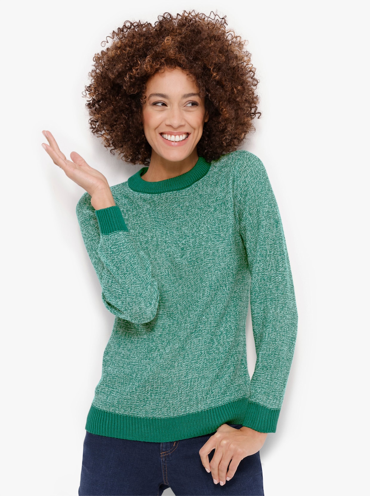 Pullover met lange mouwen - groen/ecru gemêleerd