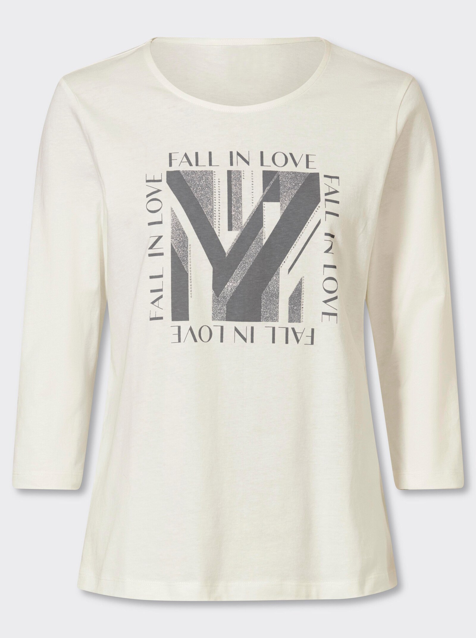 3/4-Arm-Shirt mit Glitzerdruck - ecru-grau
