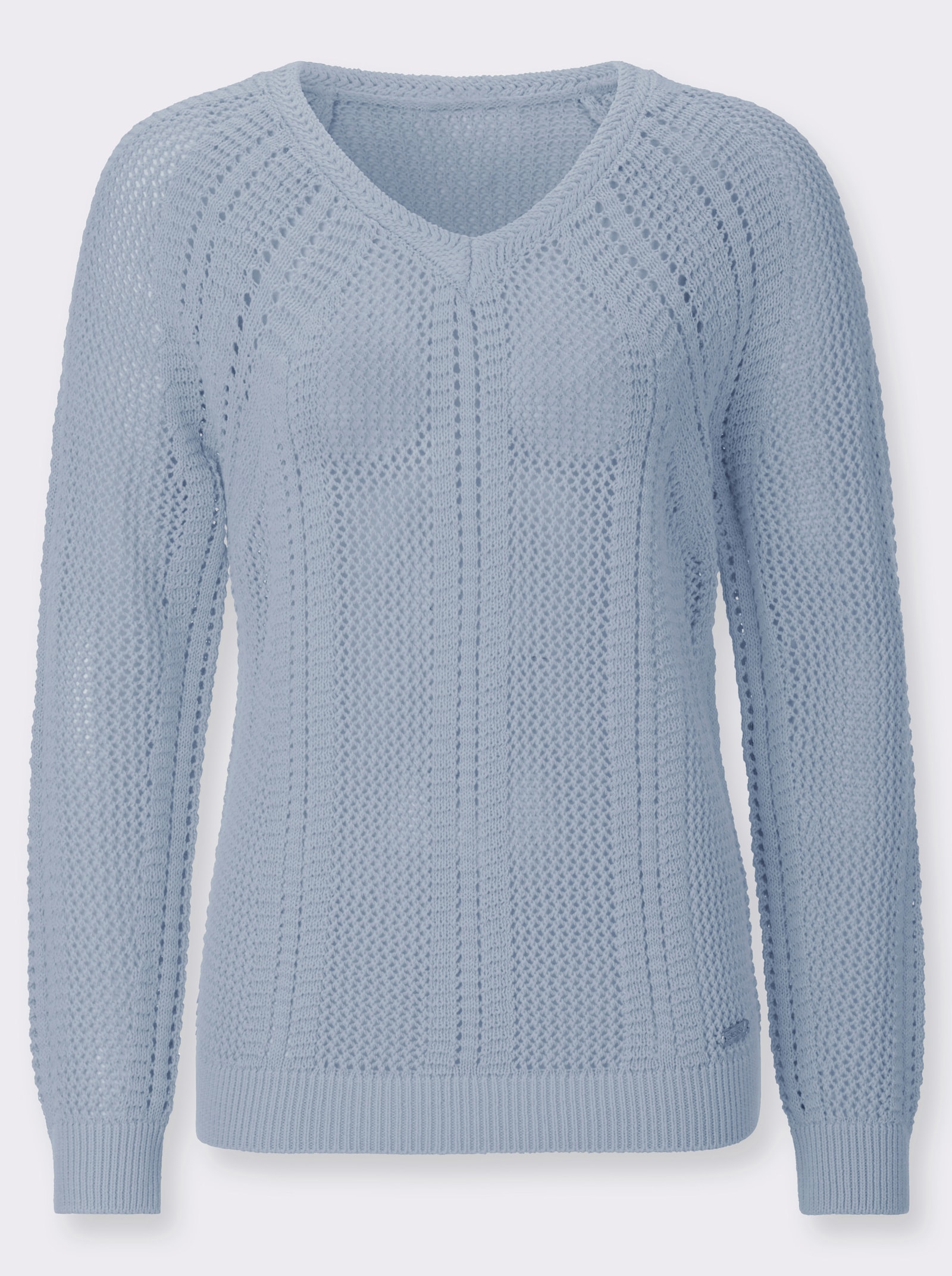 Ajourpullover mit Raglanärmel - hellblau