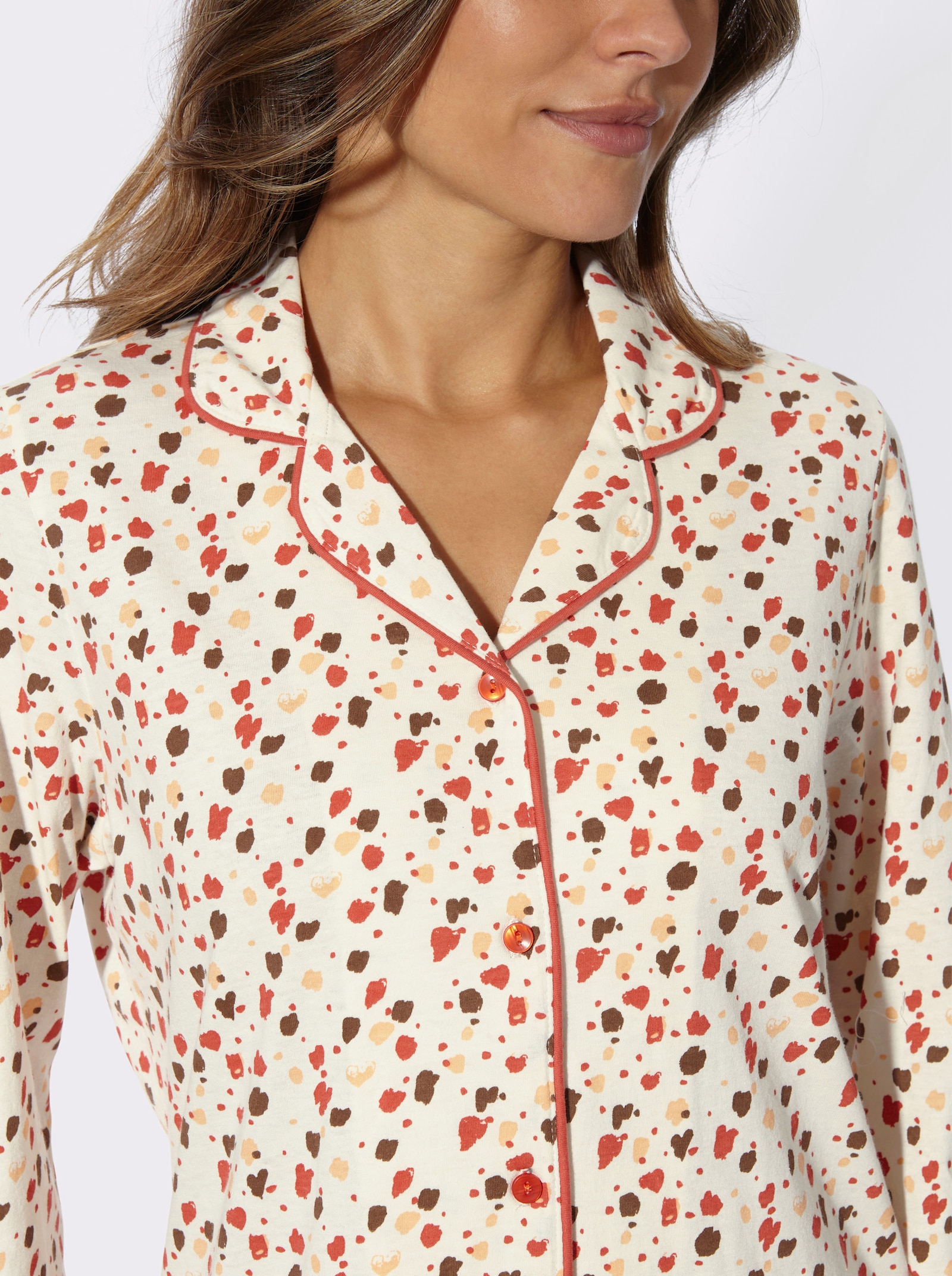 Schlafanzug mit Tupfen-Druck, Single-Jersey - champagner-bedruckt