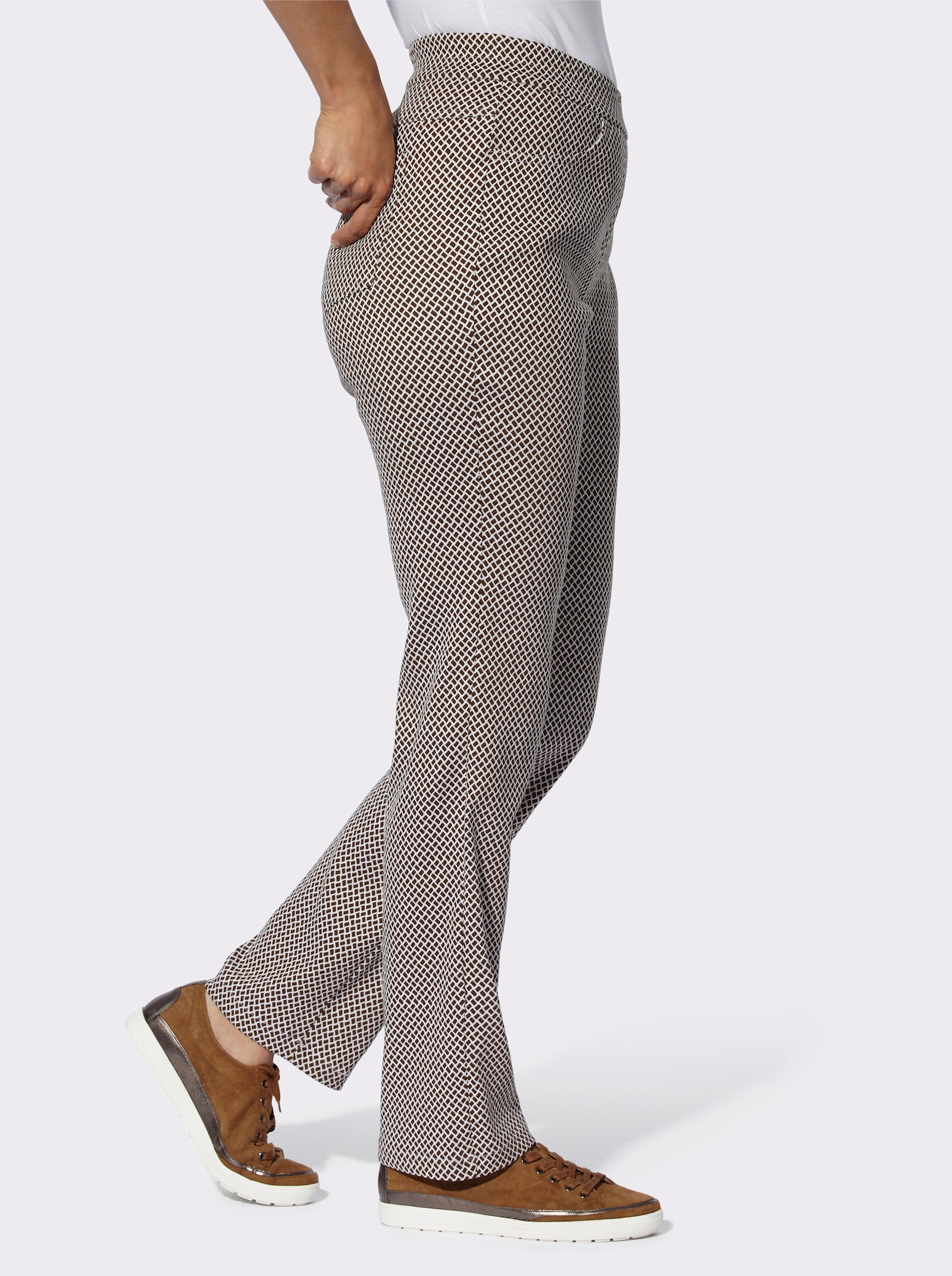 Stretch-Hose in knitterarmer Koffer-Qualität - schoko-ecru-gemustert