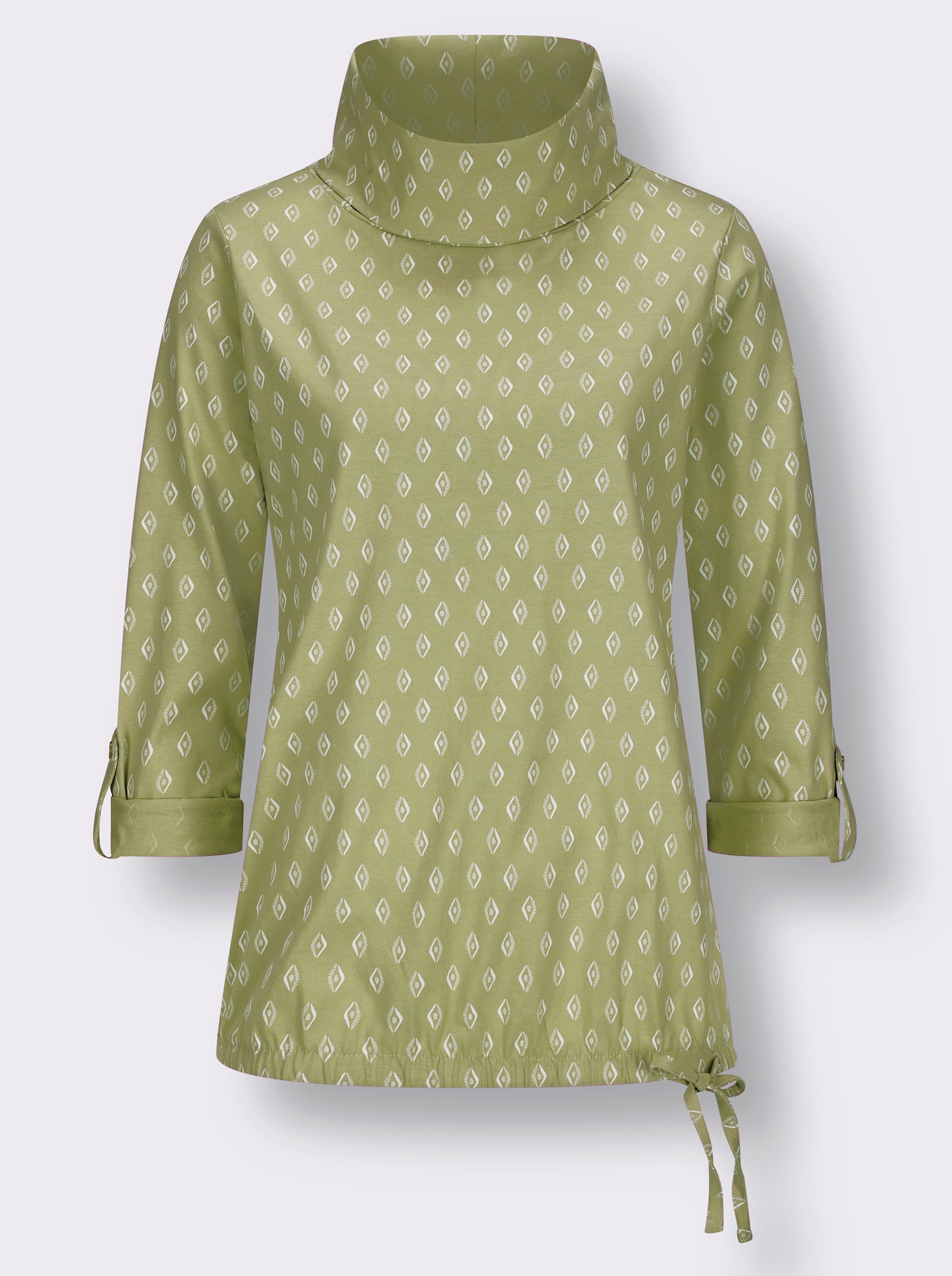 Rollkragenshirt Mit Krempel-Ärmel - lindgrün-ecru-bedruckt