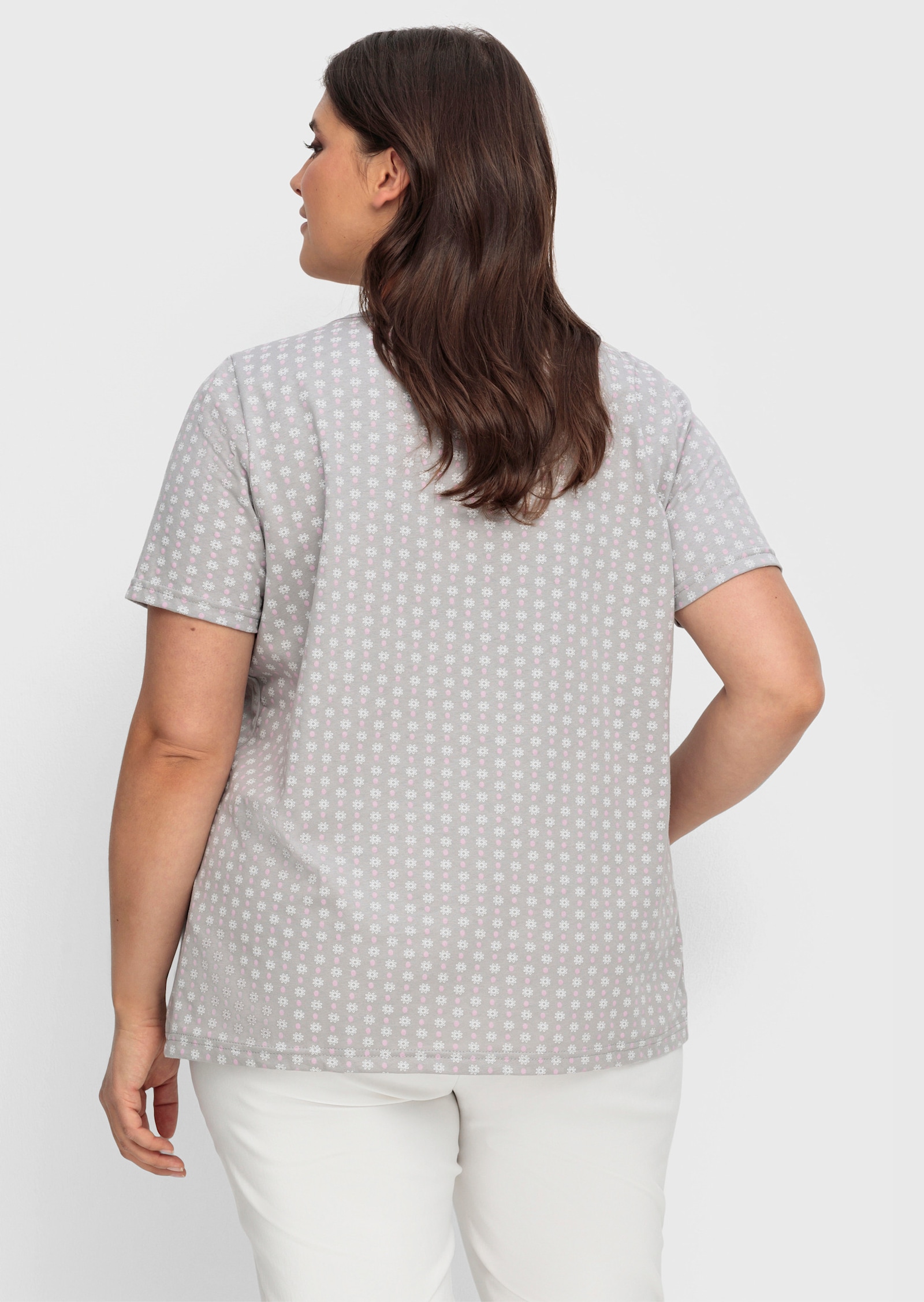 Kurzarmshirt im Minimaldessin - steingrau-gemustert