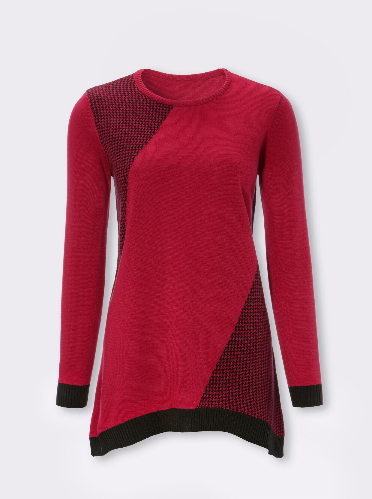 Lange pullover - rood/zwart gedessineerd