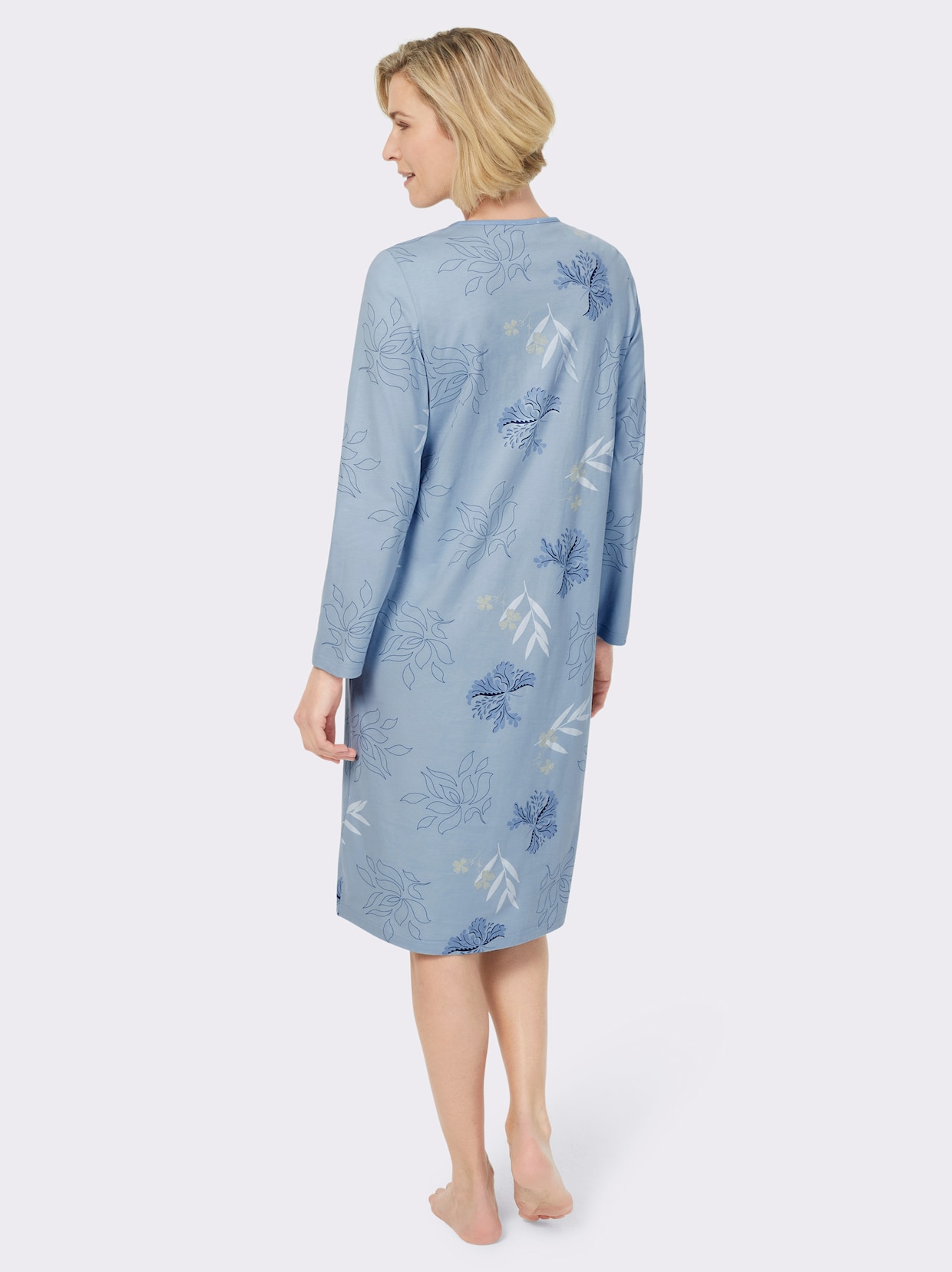 Ascafa Nachthemden met lange mouwen - lichtblauw + lichtblauw geprint
