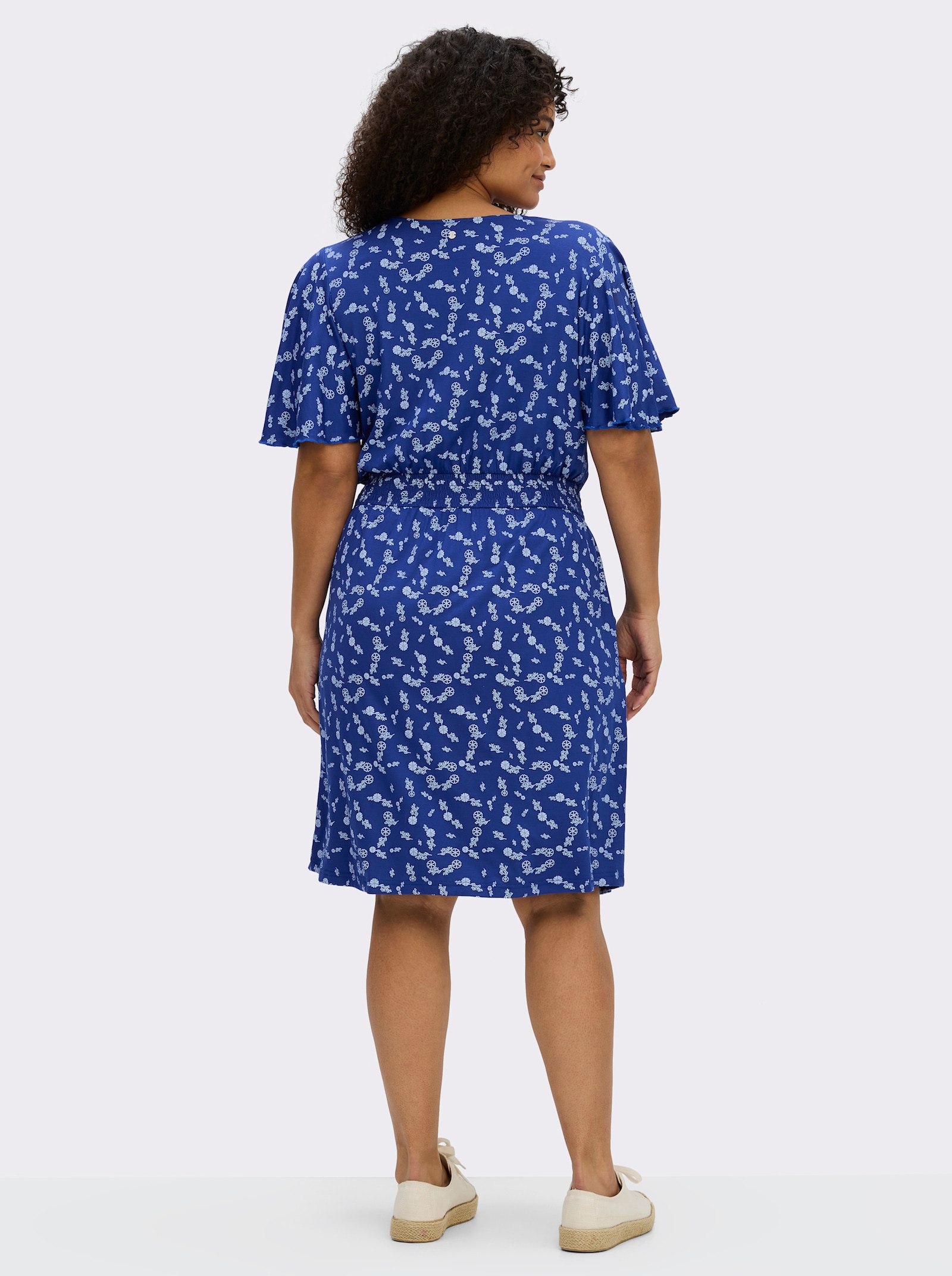 sheego Jerseykleid mit Flügelärmeln - royalblau-hellblau-bedruckt