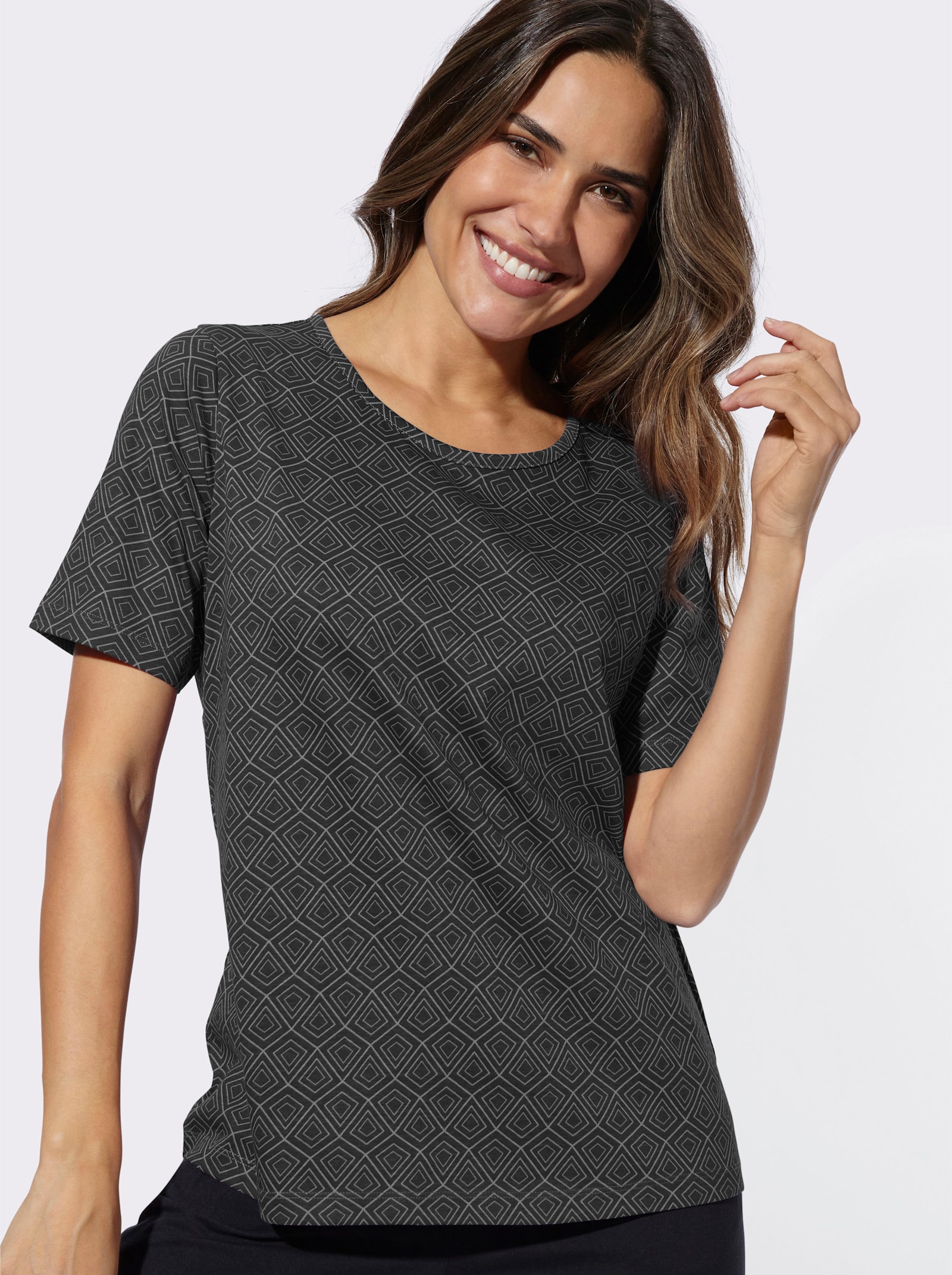 Freizeitshirt mit Grafik-Muster allover - schwarz-steingrau-bedruckt