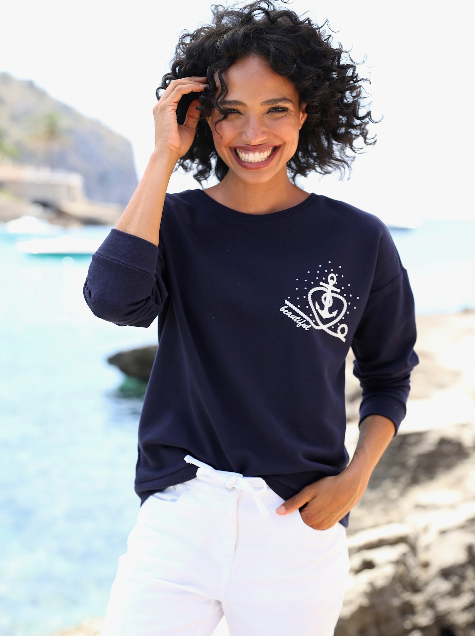 heine Sweatshirt mit Anker-Motiv - marine