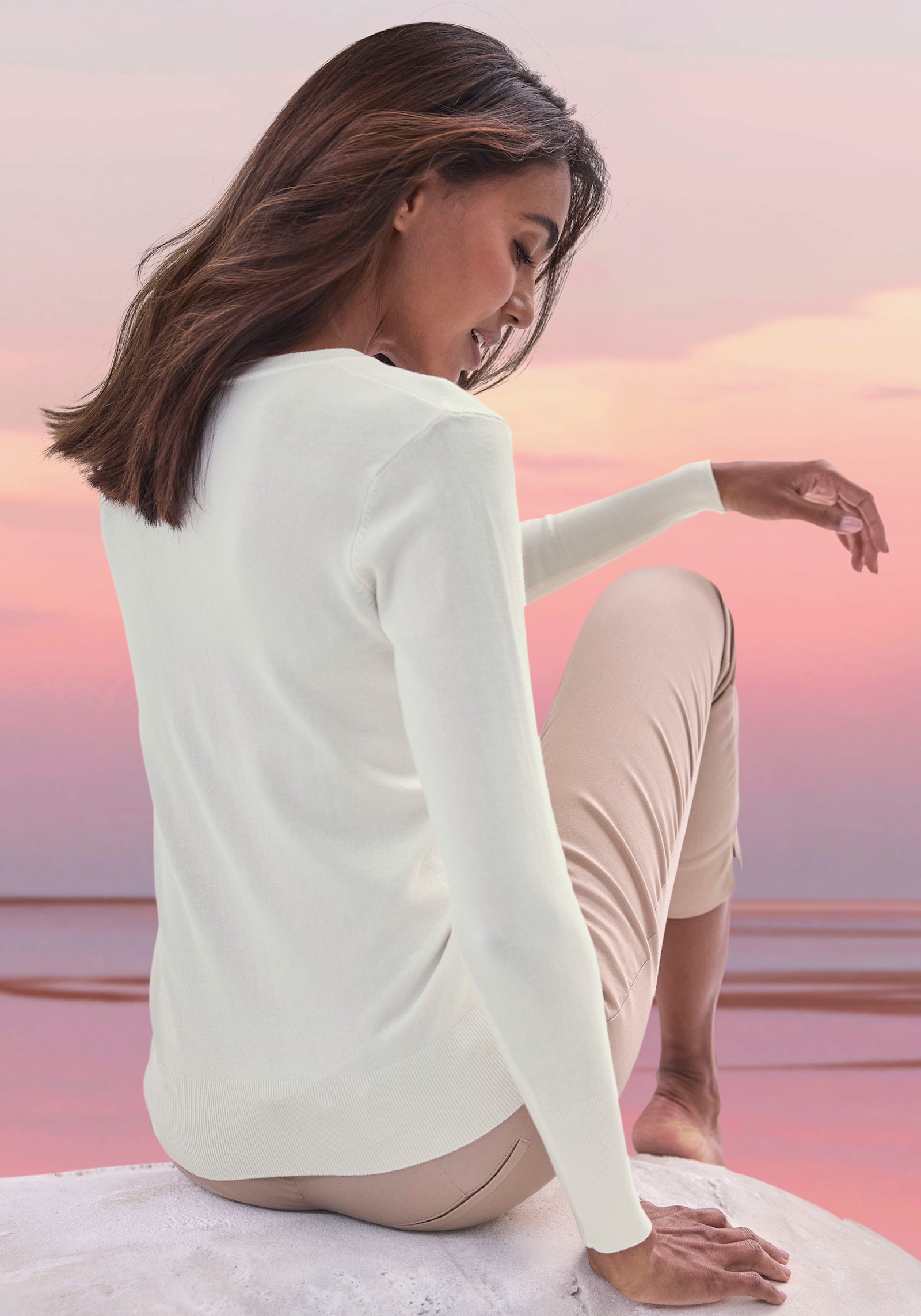 Vivance V-Ausschnitt-Pullover - creme