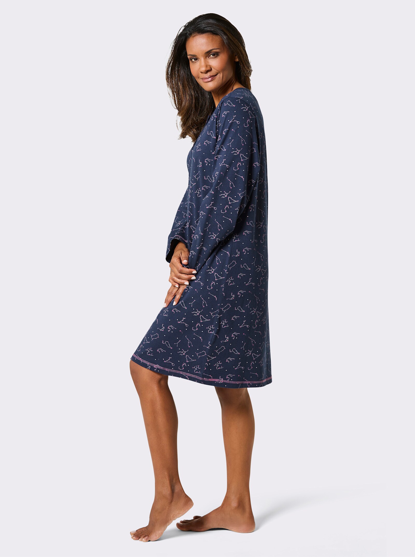 Comtessa Nachthemd mit Sternbild-Motiven - marine-altrosa-bedruckt