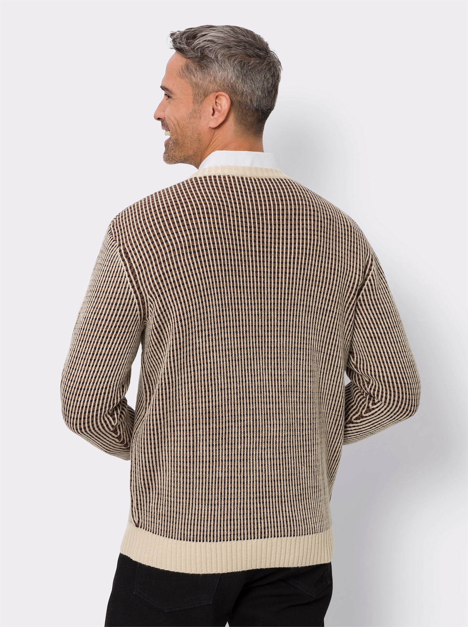 Pullover met ronde hals en grafisch breipatroon - zand/bruin gedessineerd