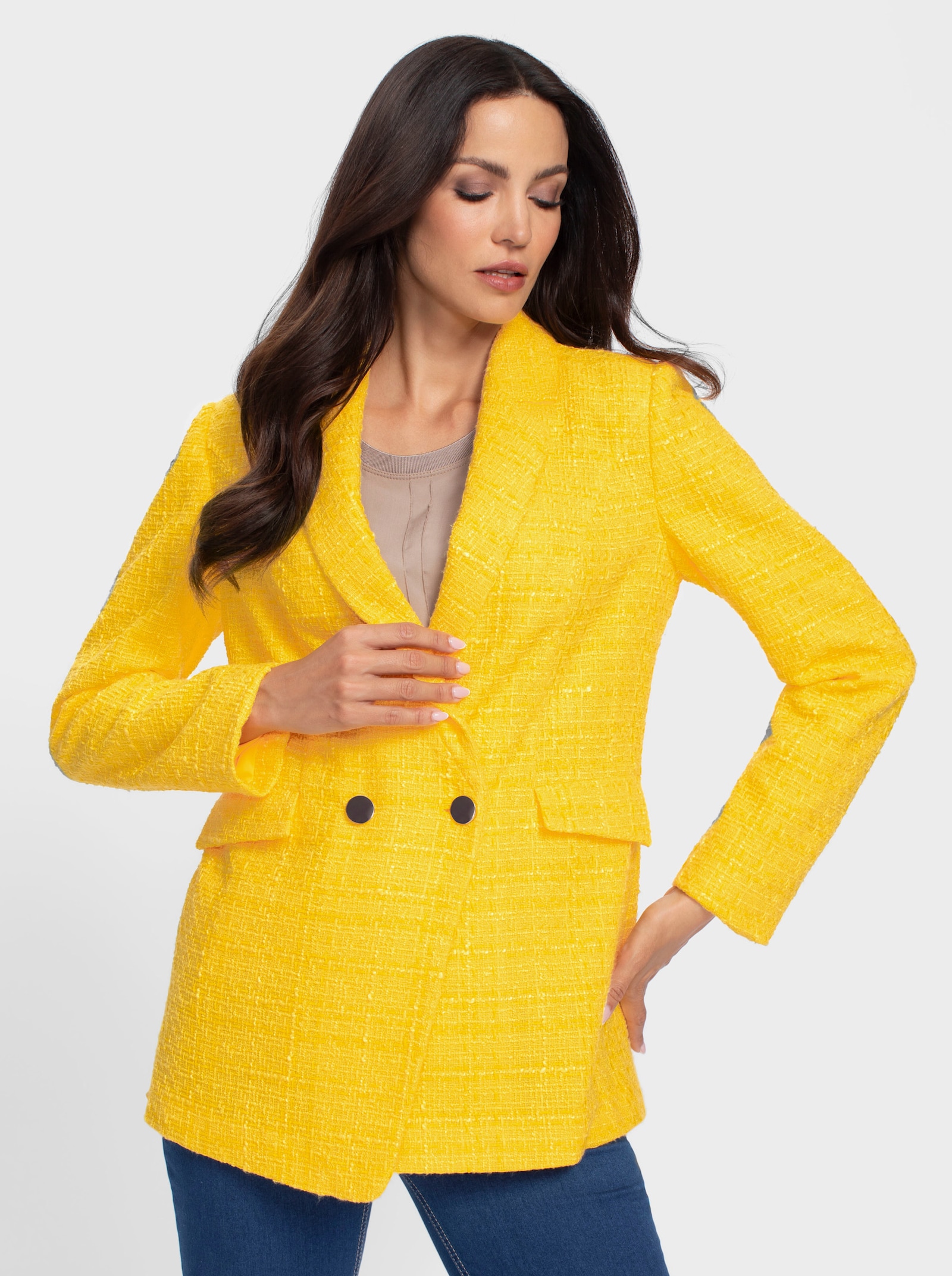 heine Bouclé-Blazer mit Schulterpolstern - sonnengelb