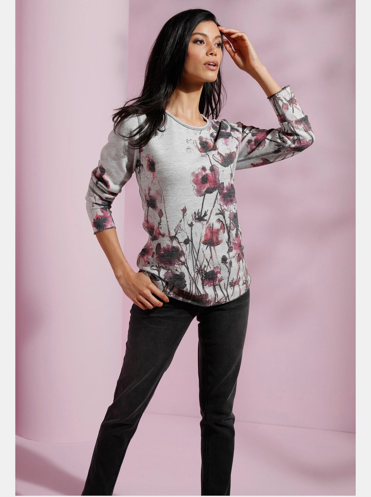 Pullover met lange mouwen - grijs gedessineerd