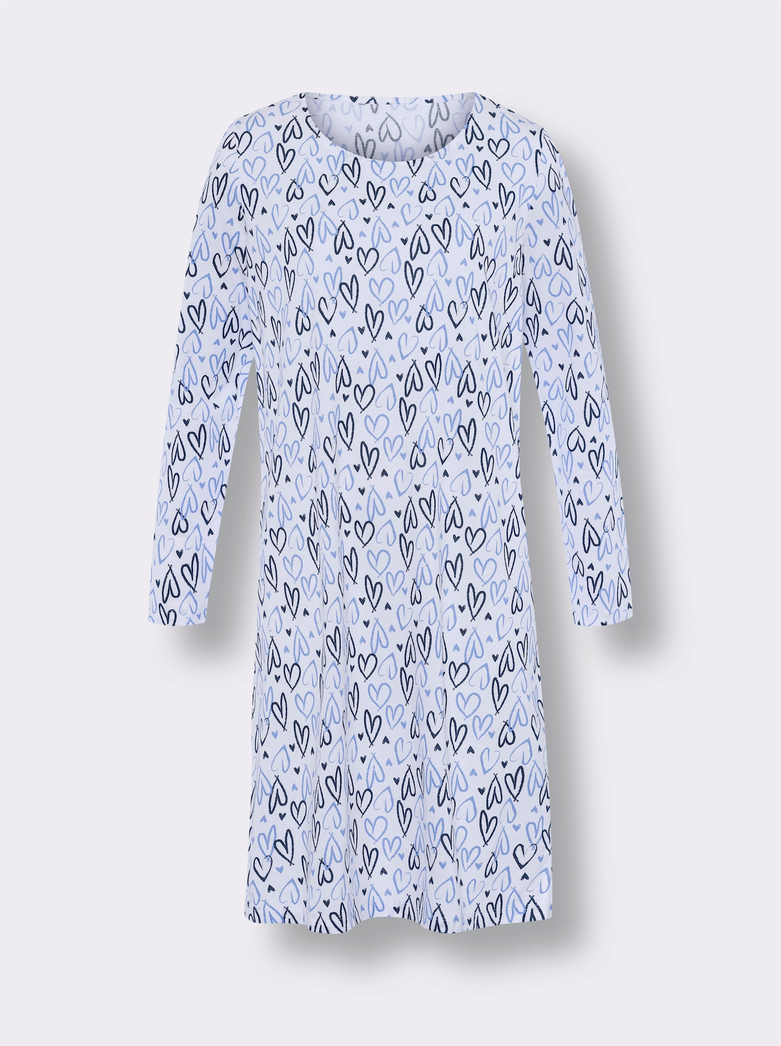 Nachthemd mit Herzchen-Dessin - weiss-bedruckt