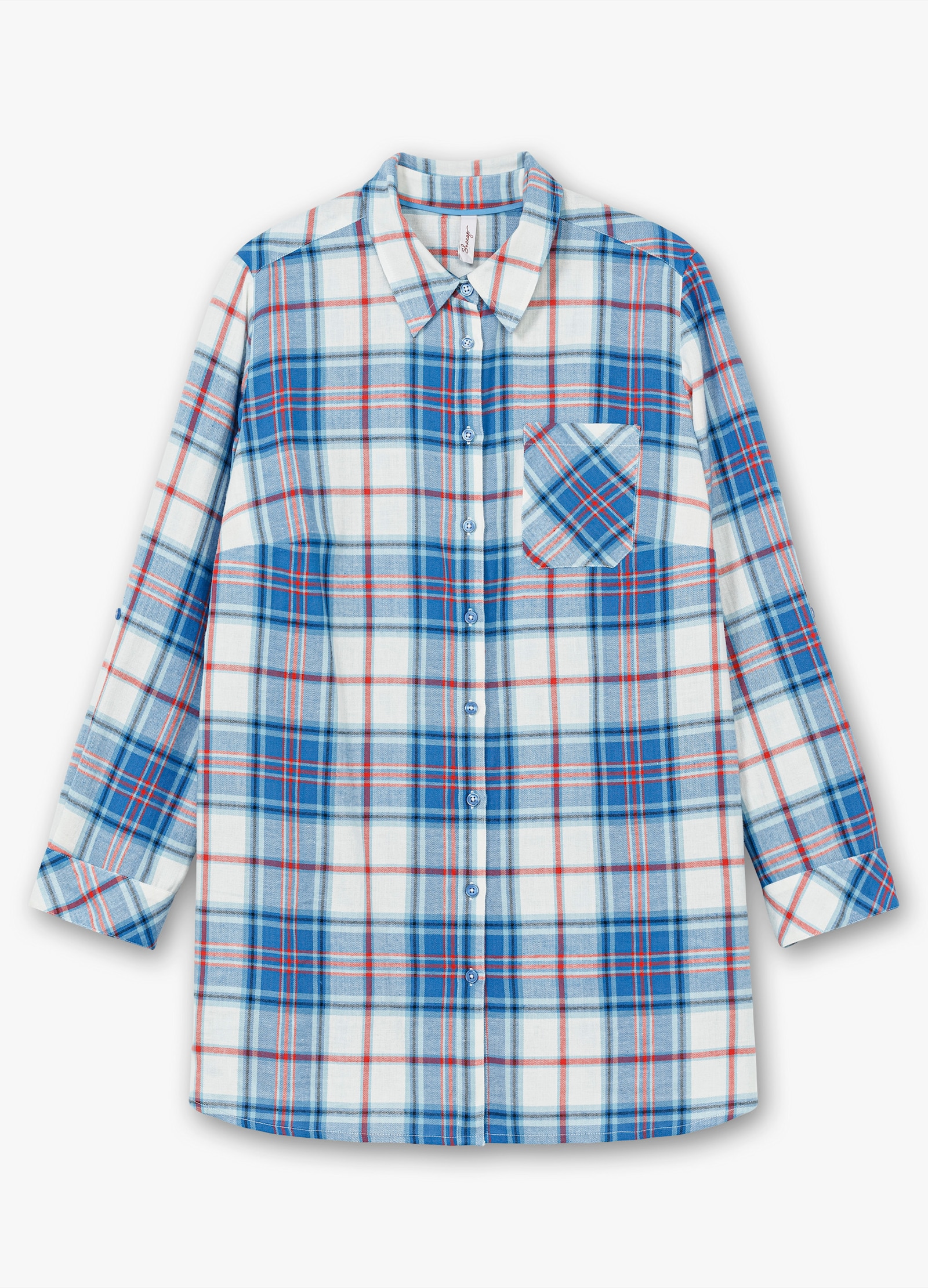 sheego Flanellbluse in Longform - offwhite-kariert