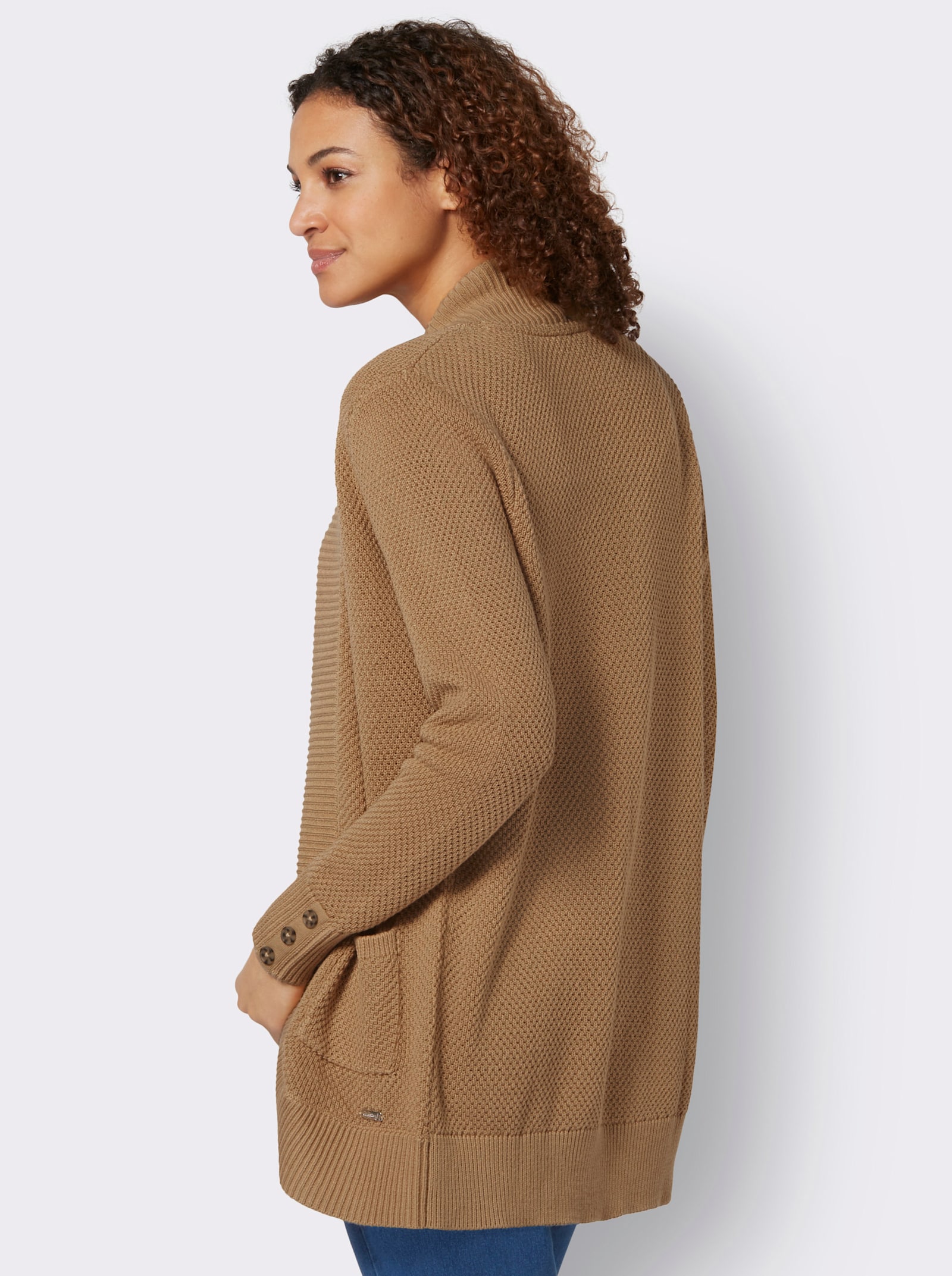 Longstrickjacke mit Struktur-Muster - camel
