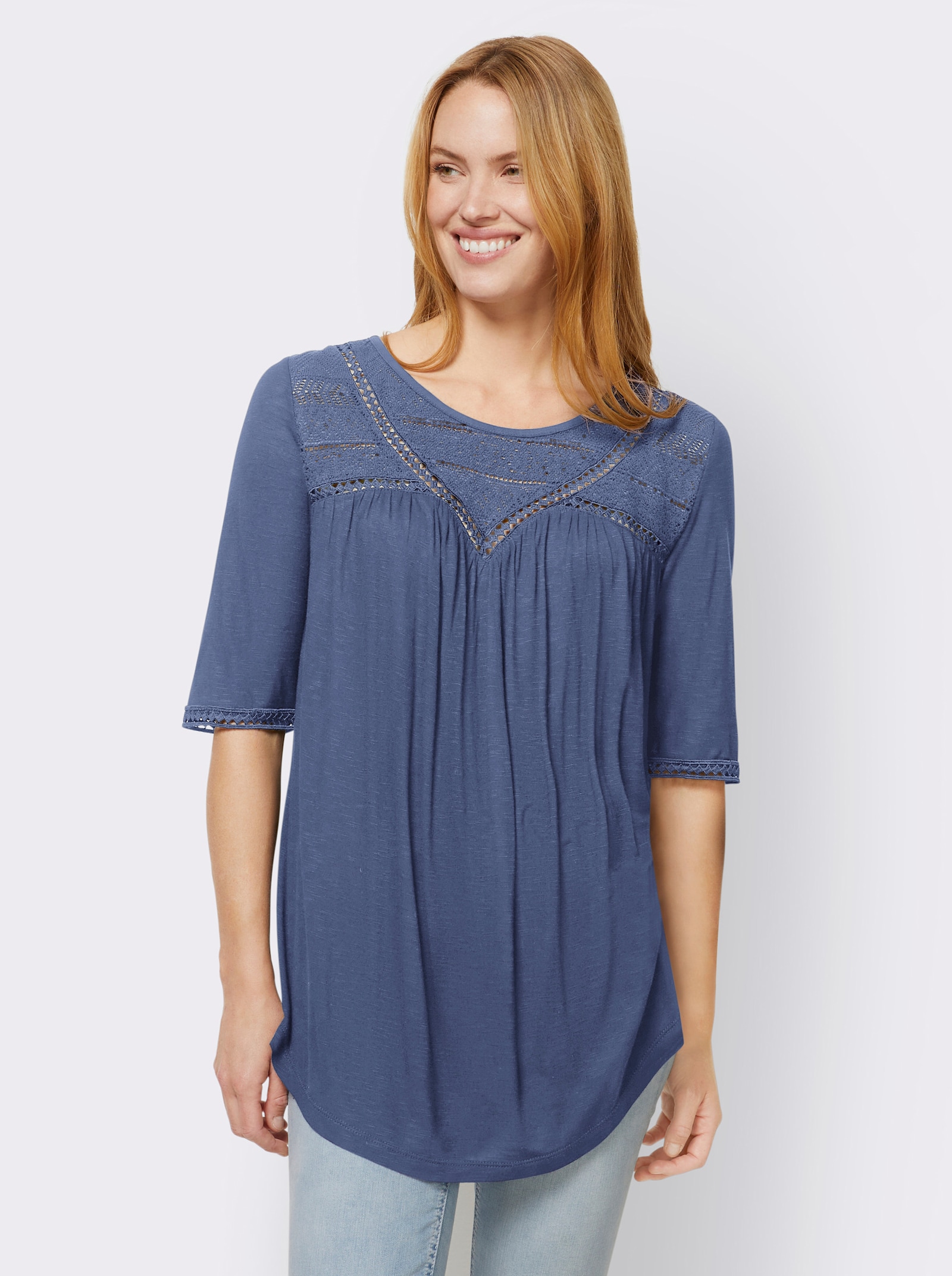 heine Shirt mit Spitze - jeansblau
