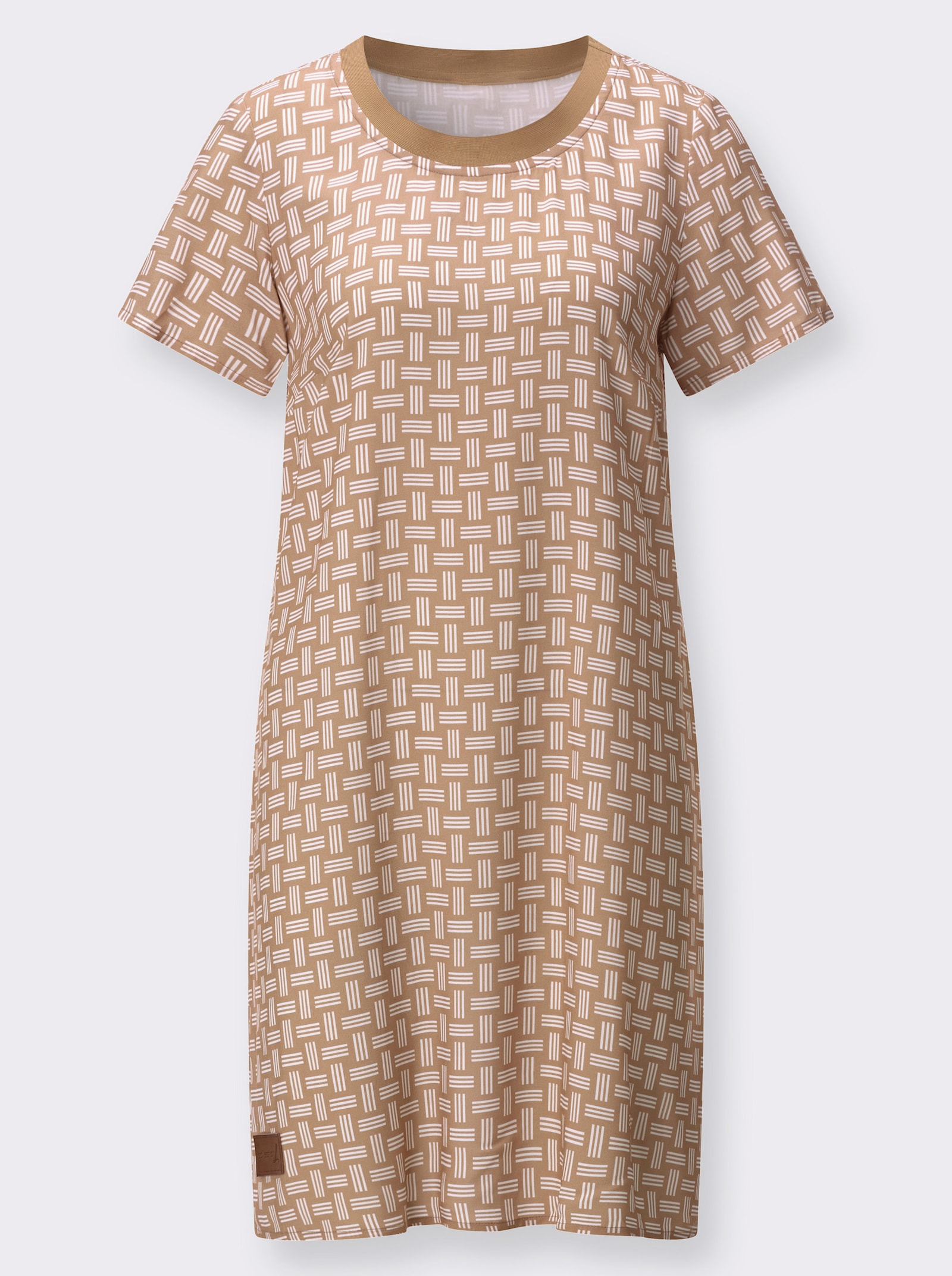 Webkleid in figurfreundlicher A-Linie - camel-ecru-bedruckt