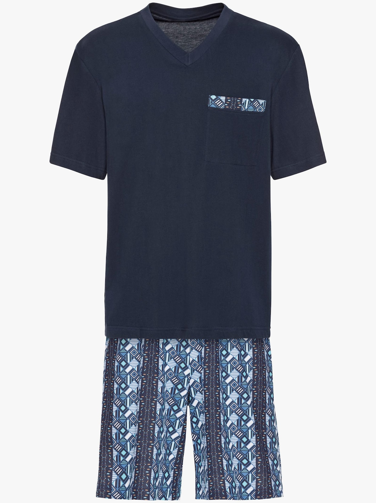 Krátke pyžamo - námornícka modrá potlač