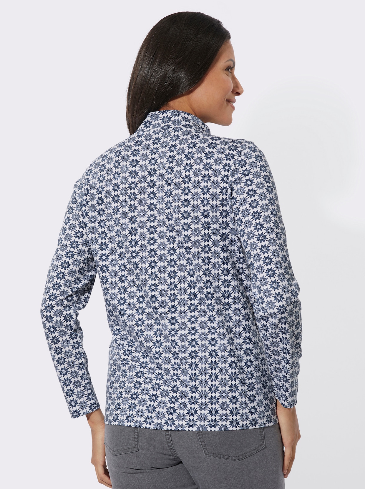 Shirt met opstaande kraag - marine/ecru geprint