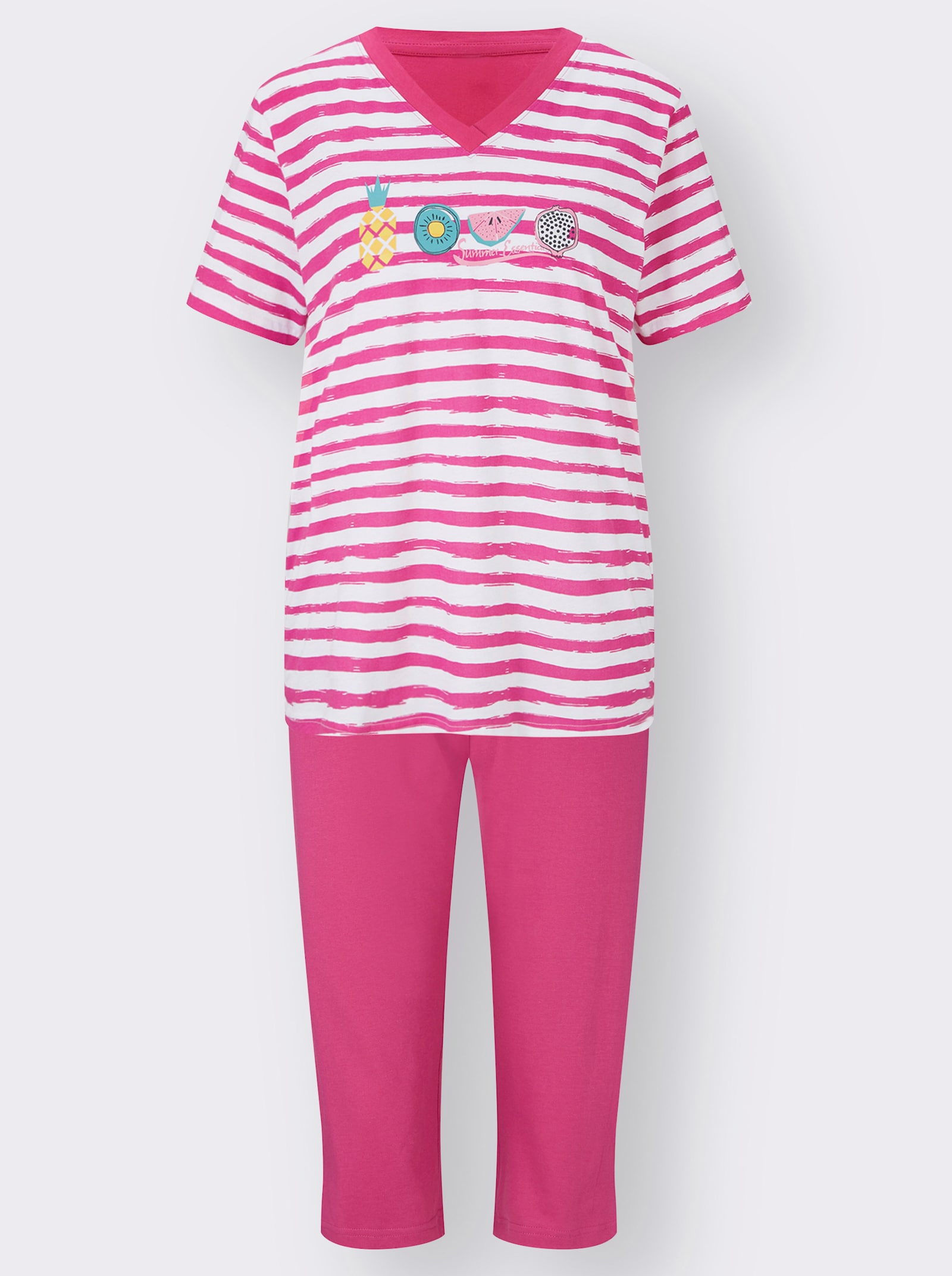 Comtessa Capri pyžamá, jednoduchý džersej - Fuksiová + fuksiová pruhovaná