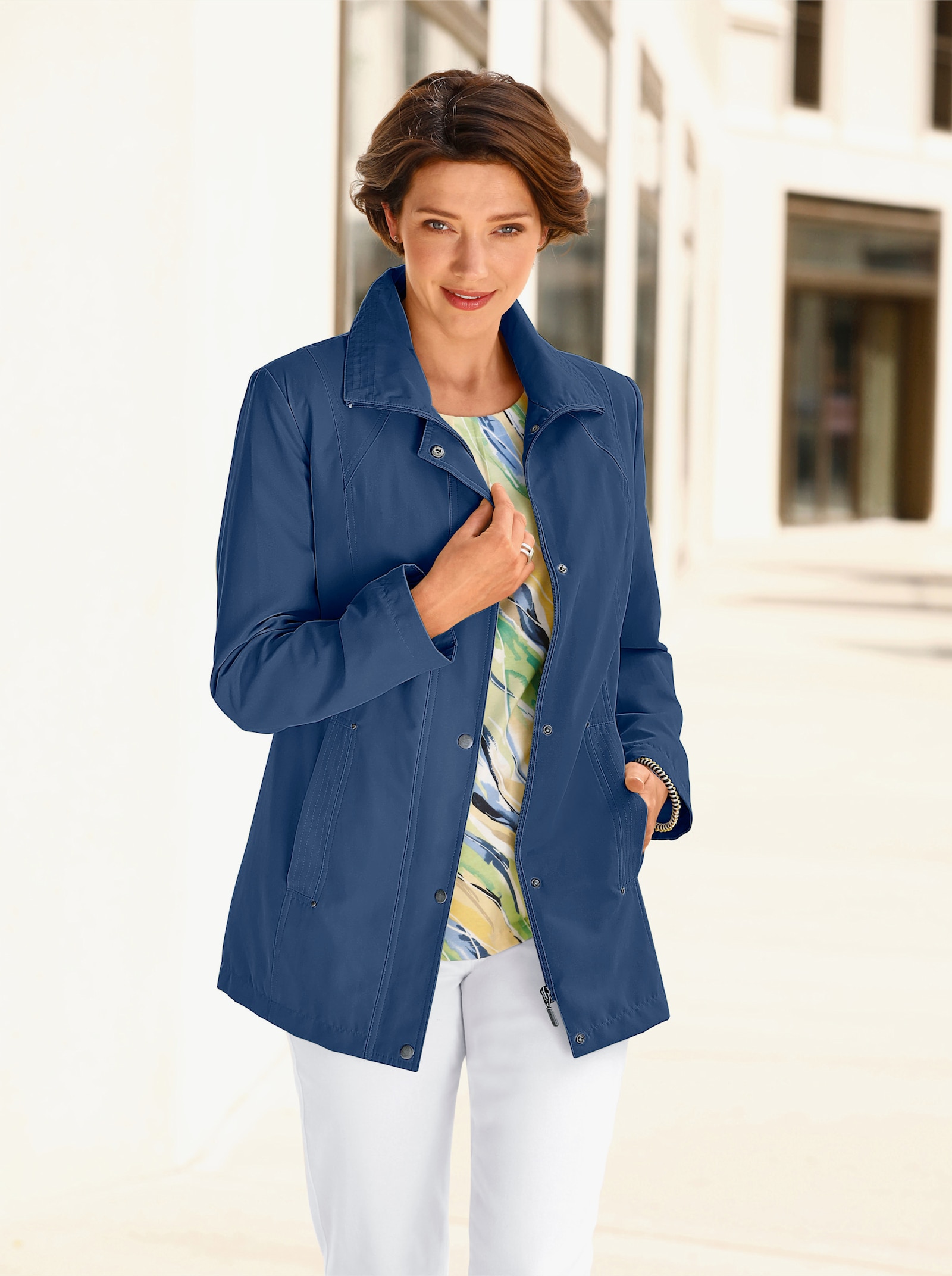 Prechodná bunda, velúrová koža - džínsová modrá