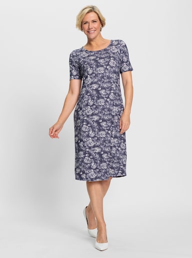 Jerseykleid mit floralem Muster - marine-ecru-bedruckt