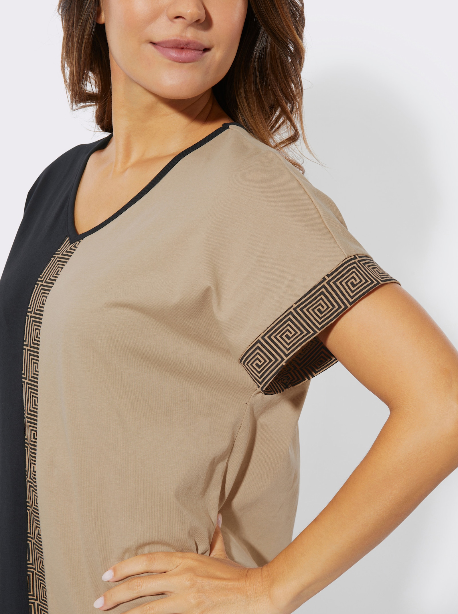 Nachthemd met grafische strepen - zwart/beige