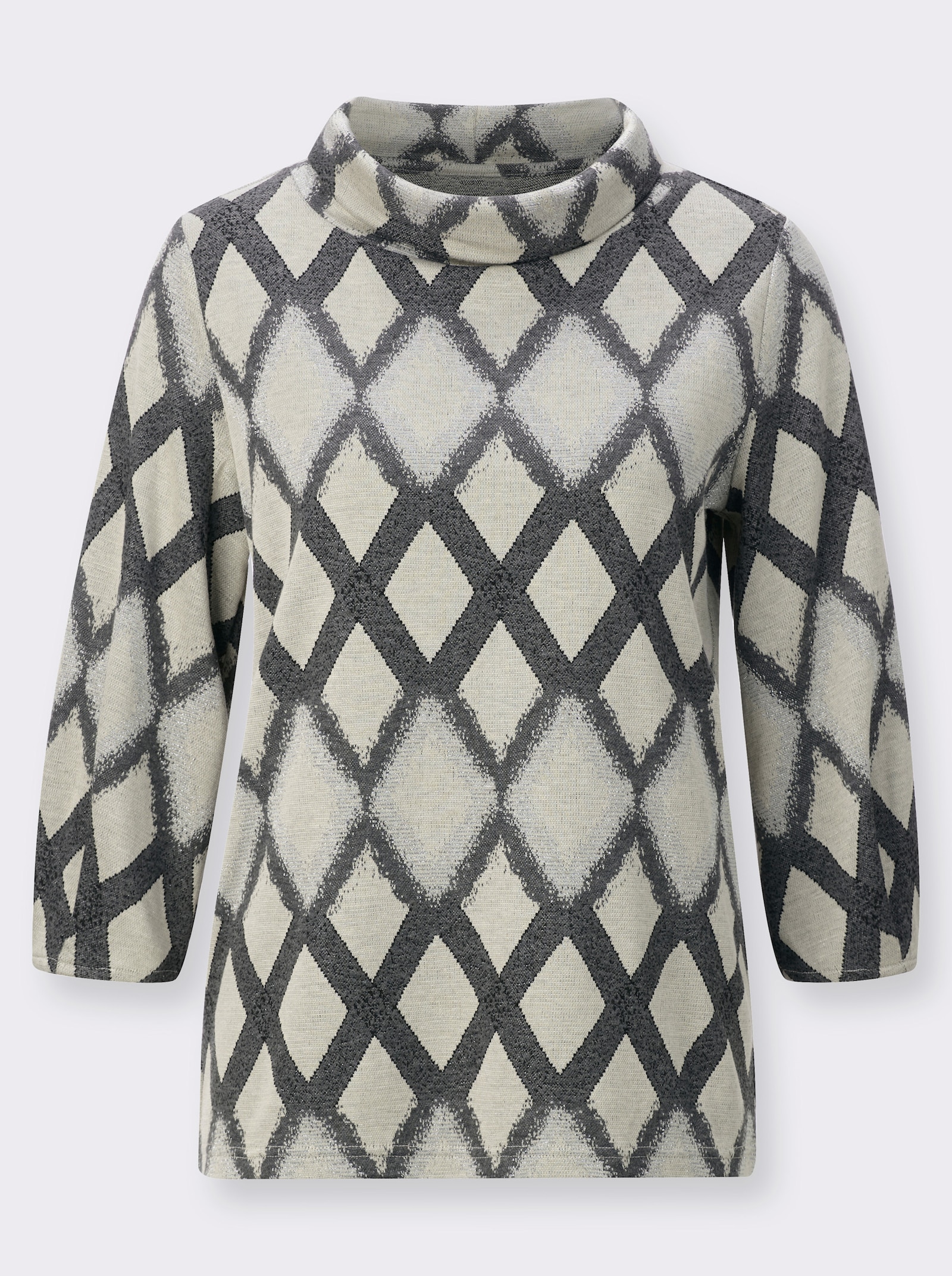 Shirt met 3/4-ballonmouwen - zand/antraciet gedessineerd