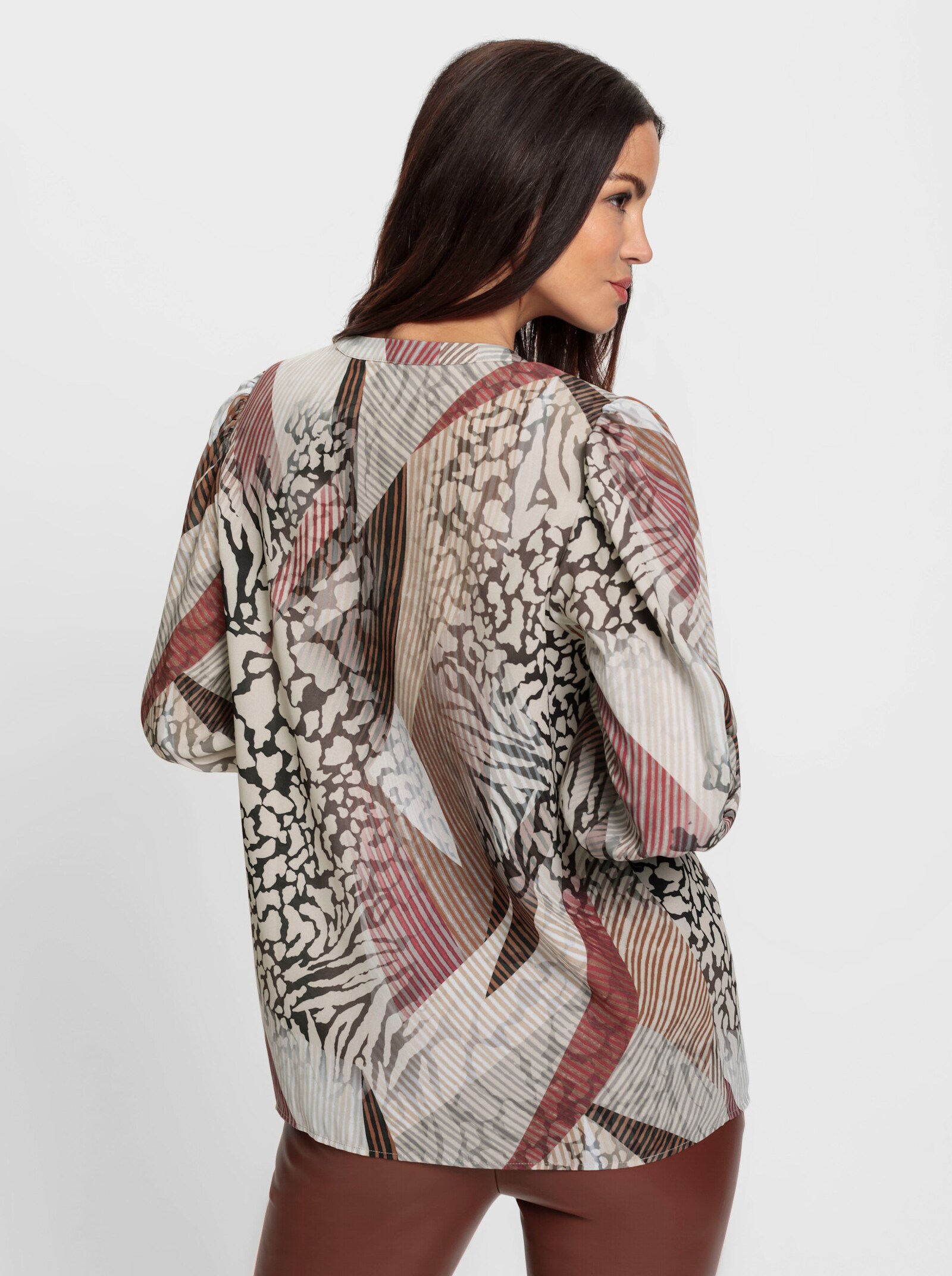 heine Blouse met print en gesmokte mouwboordjes - kers/chocolade bedrukt