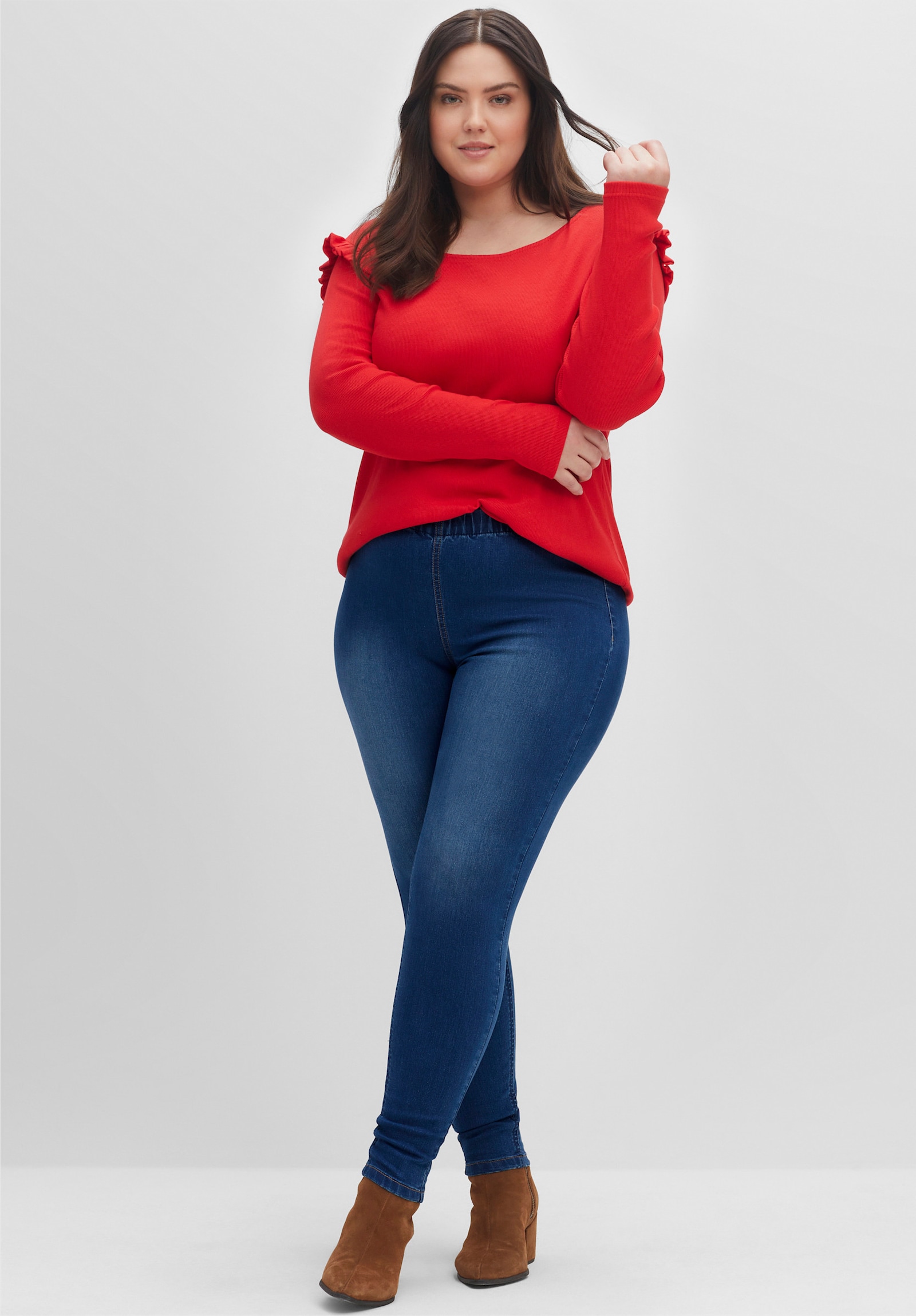 sheego Lot de 2 jeggings en jean - denim bleu + denim bleu foncé