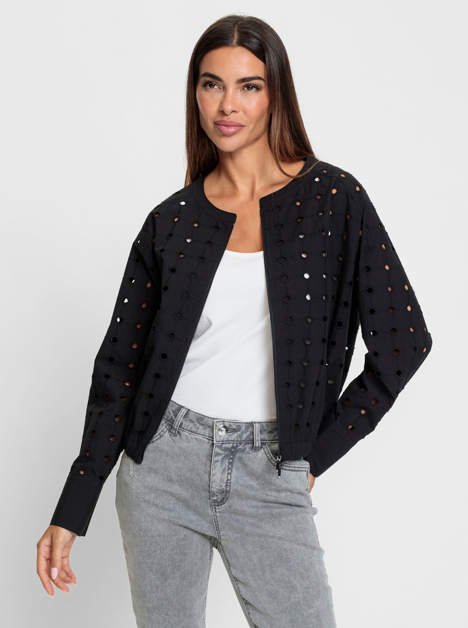heine Blouson mit transparenter Lochstickerei - schwarz