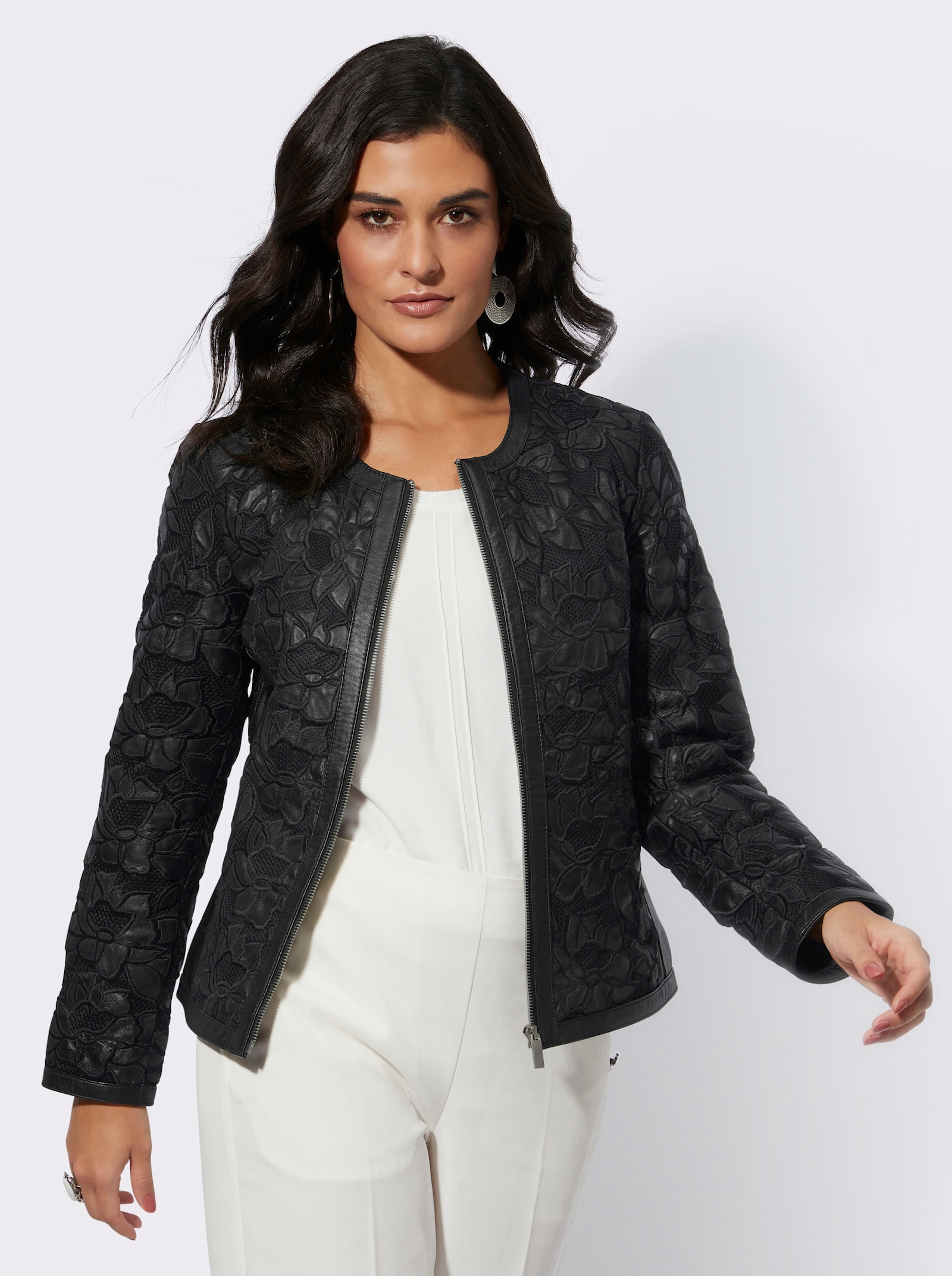 Mainpol Blazer en cuir avec motif floral appliqué - noir