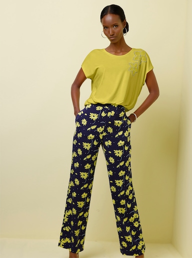Kurzarmshirt mit schimmernden Ziersteinchen - limone