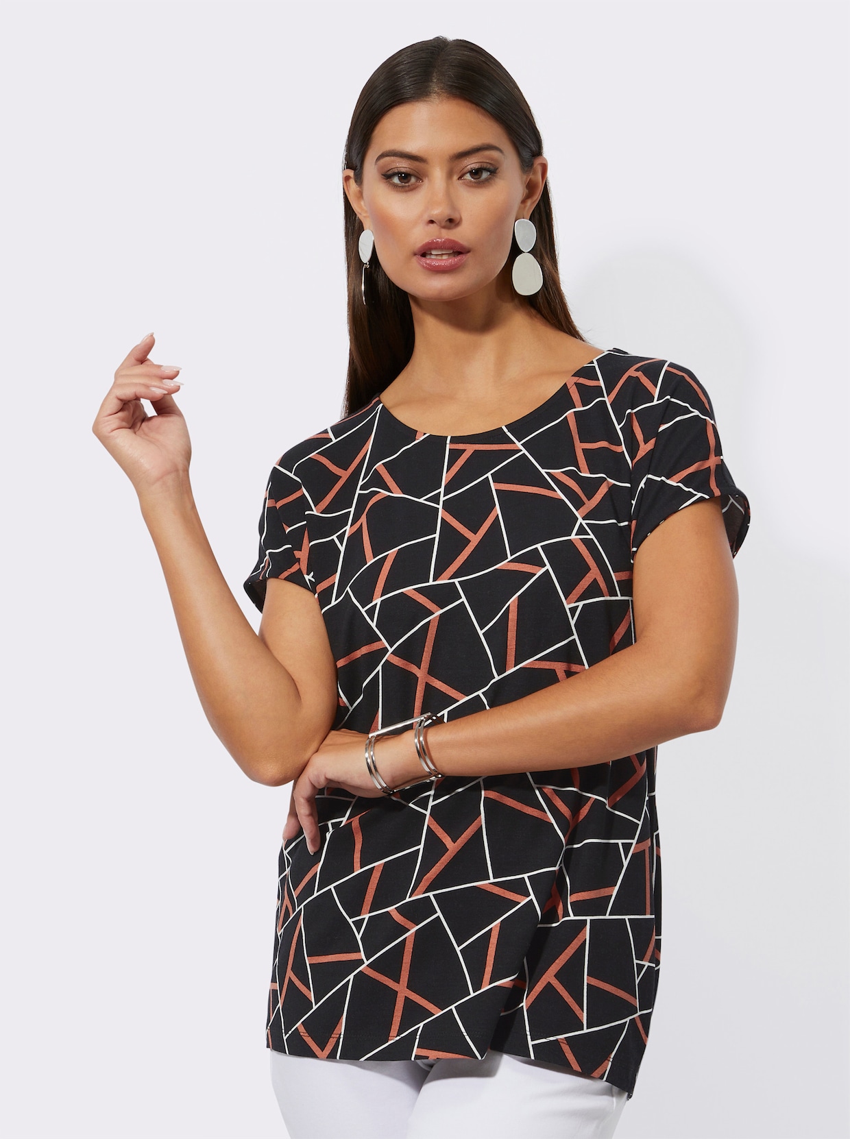 Shirt met korte mouwen - zwart/papaja