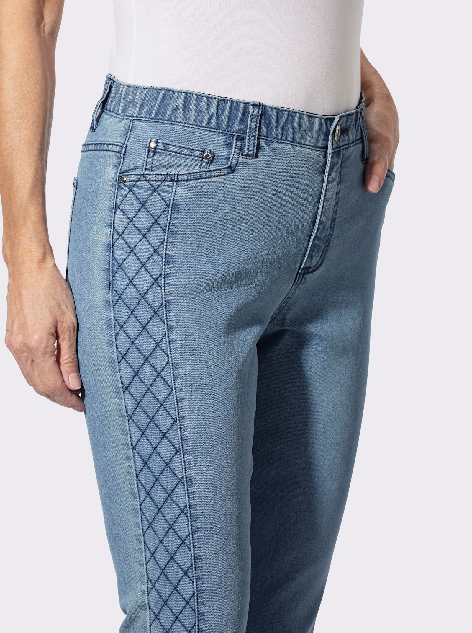 5-Pocket-Jeans mit Rauten-Steppung - blue-bleached
