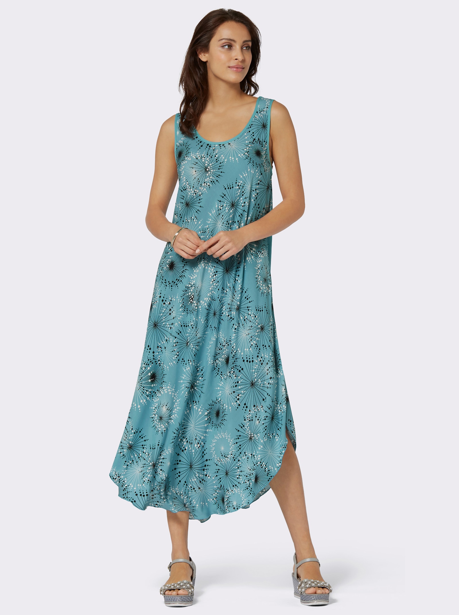 Druckkleid mit Blüten-Muster, figurumspielend - ozean-graphit-bedruckt