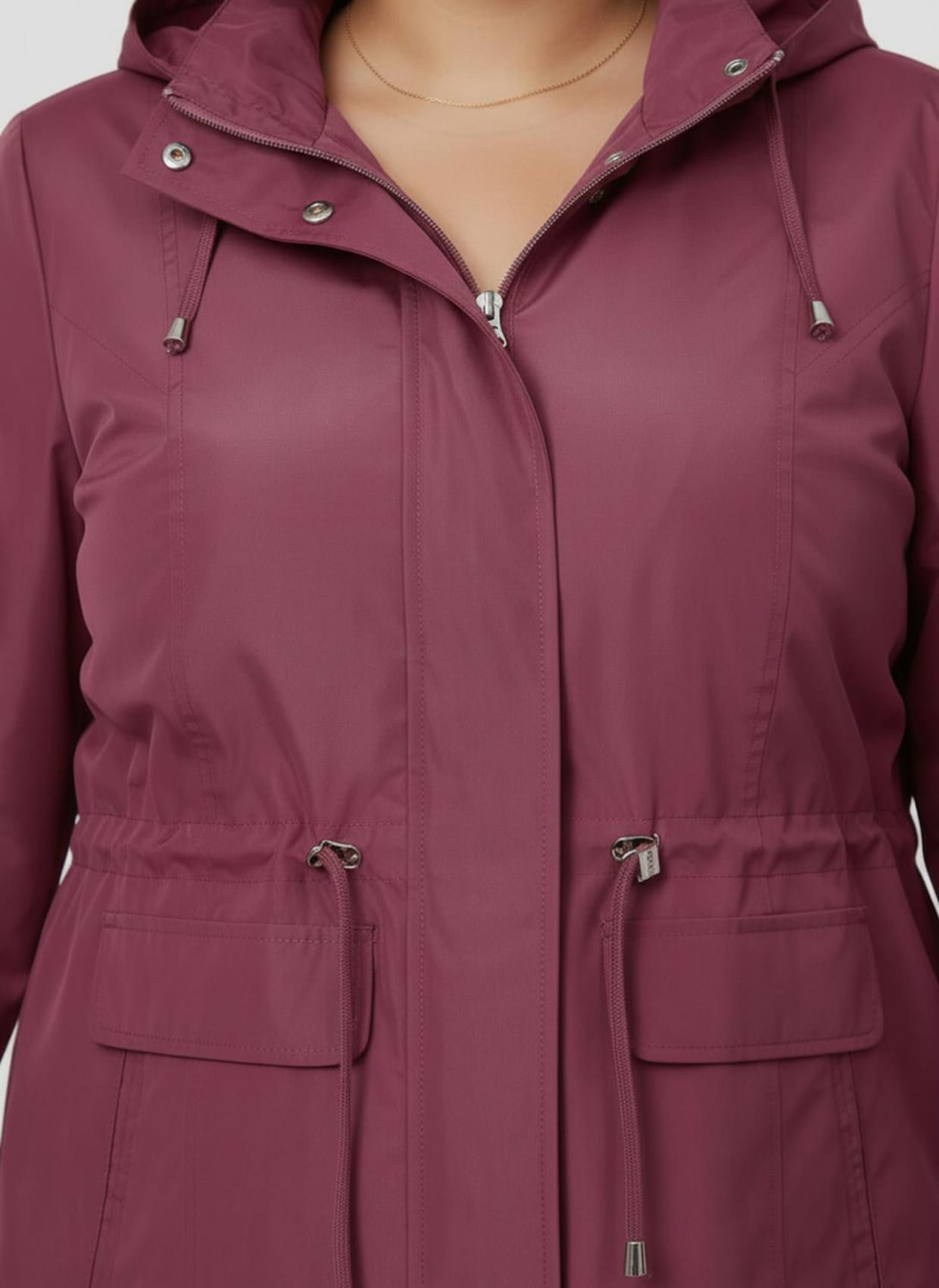 Jacke mit regulierbarer Kapuze und Taille - himbeere