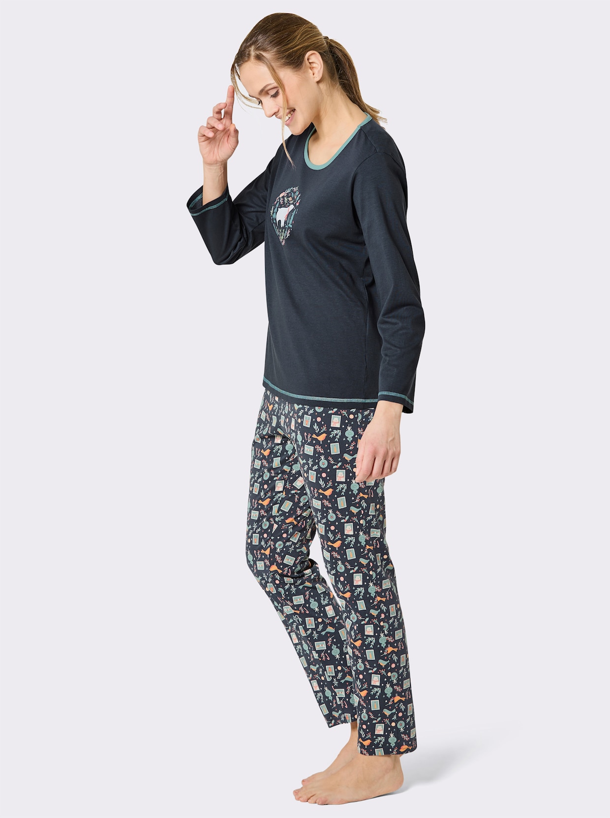 Comtessa Schlafanzug mit bedruckter Hose - rauchblau-ozean-bedruckt