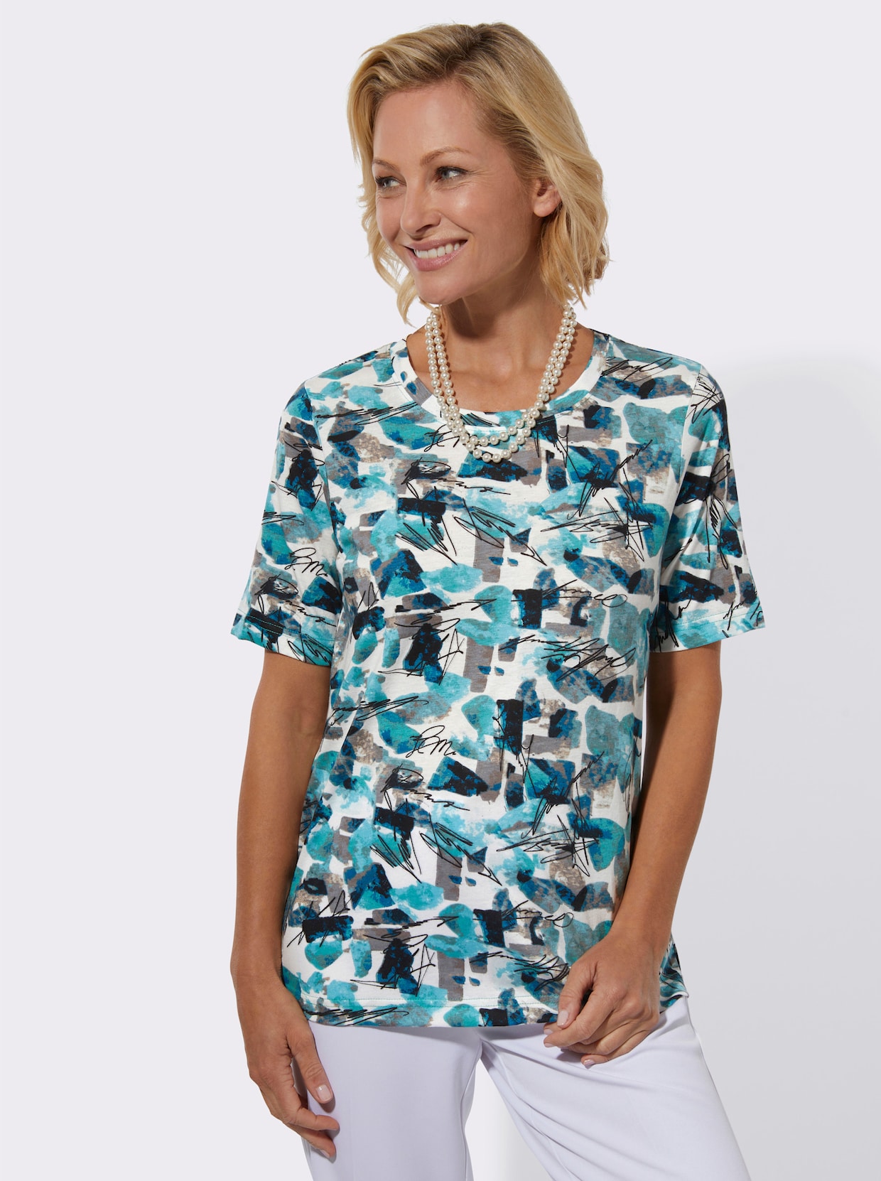 Kurzarmshirt - kalkmint-sesam-bedruckt