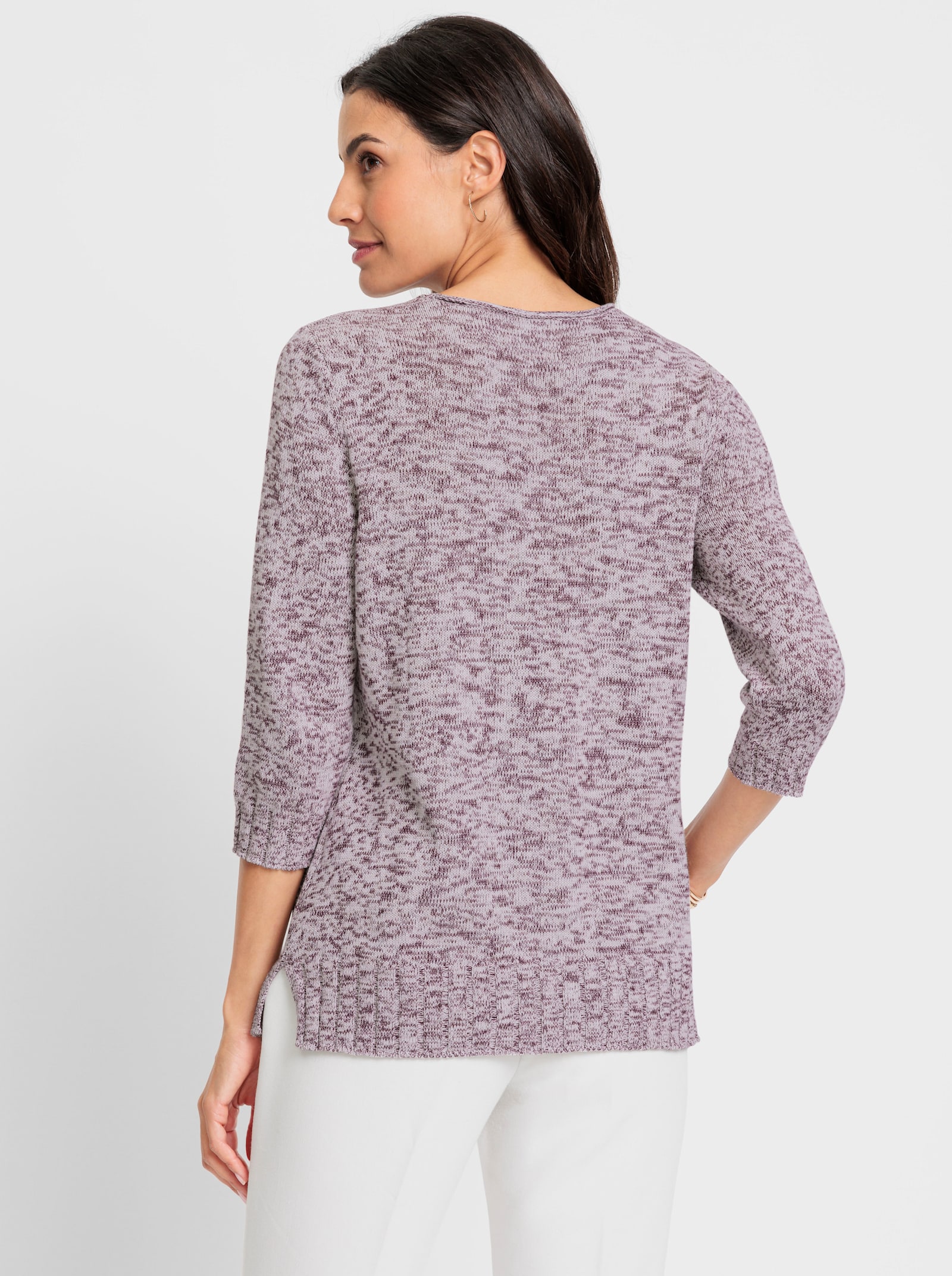 Rundhalspullover in Multicolourgarn - hellrosé-hellgrau-meliert