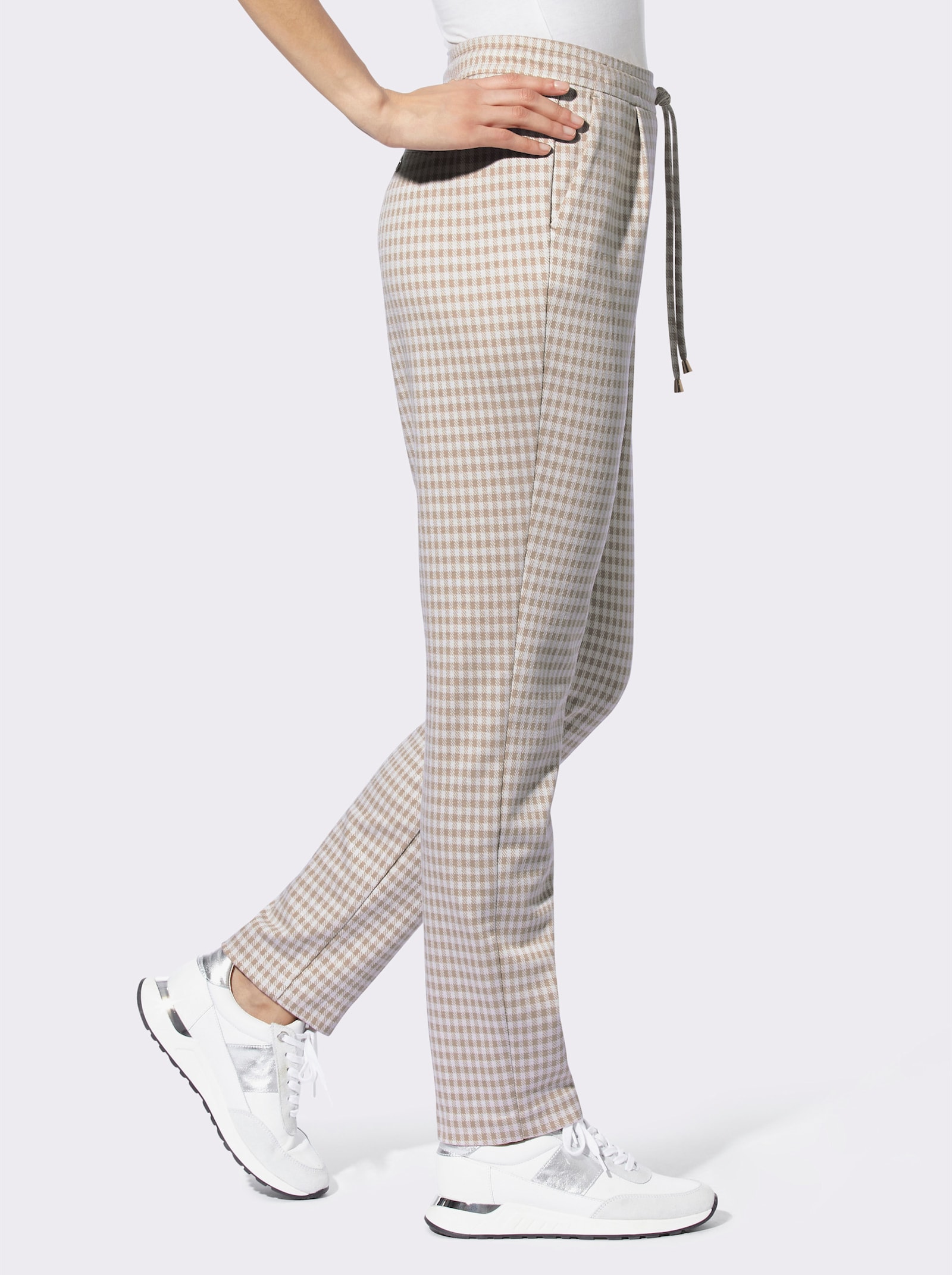 heine Karohose in flauschiger Qualität - beige-ecru-kariert