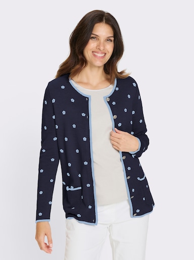 Jacquardstrickjacke - marine-himmelblau