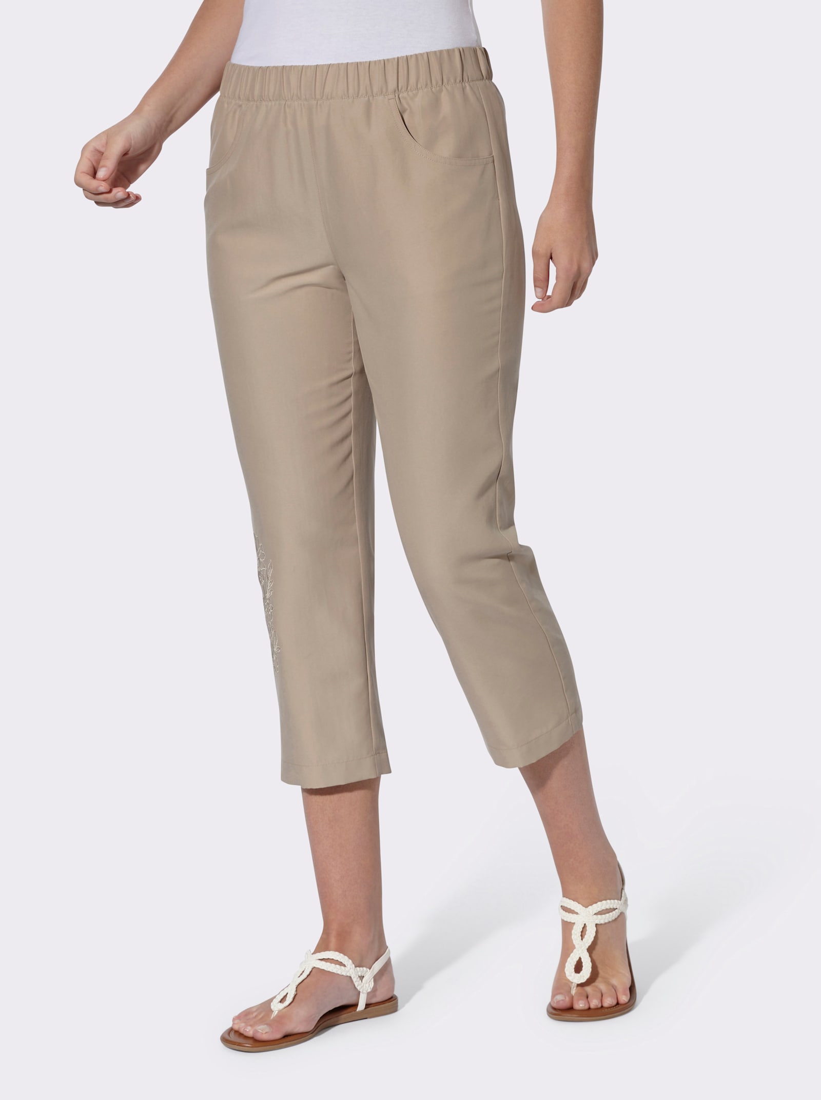 3/4-Hose in Microfaser-Qualität, bestickt - beige