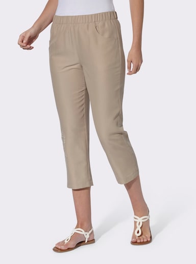 3/4-Hose in Microfaser-Qualität, bestickt - beige
