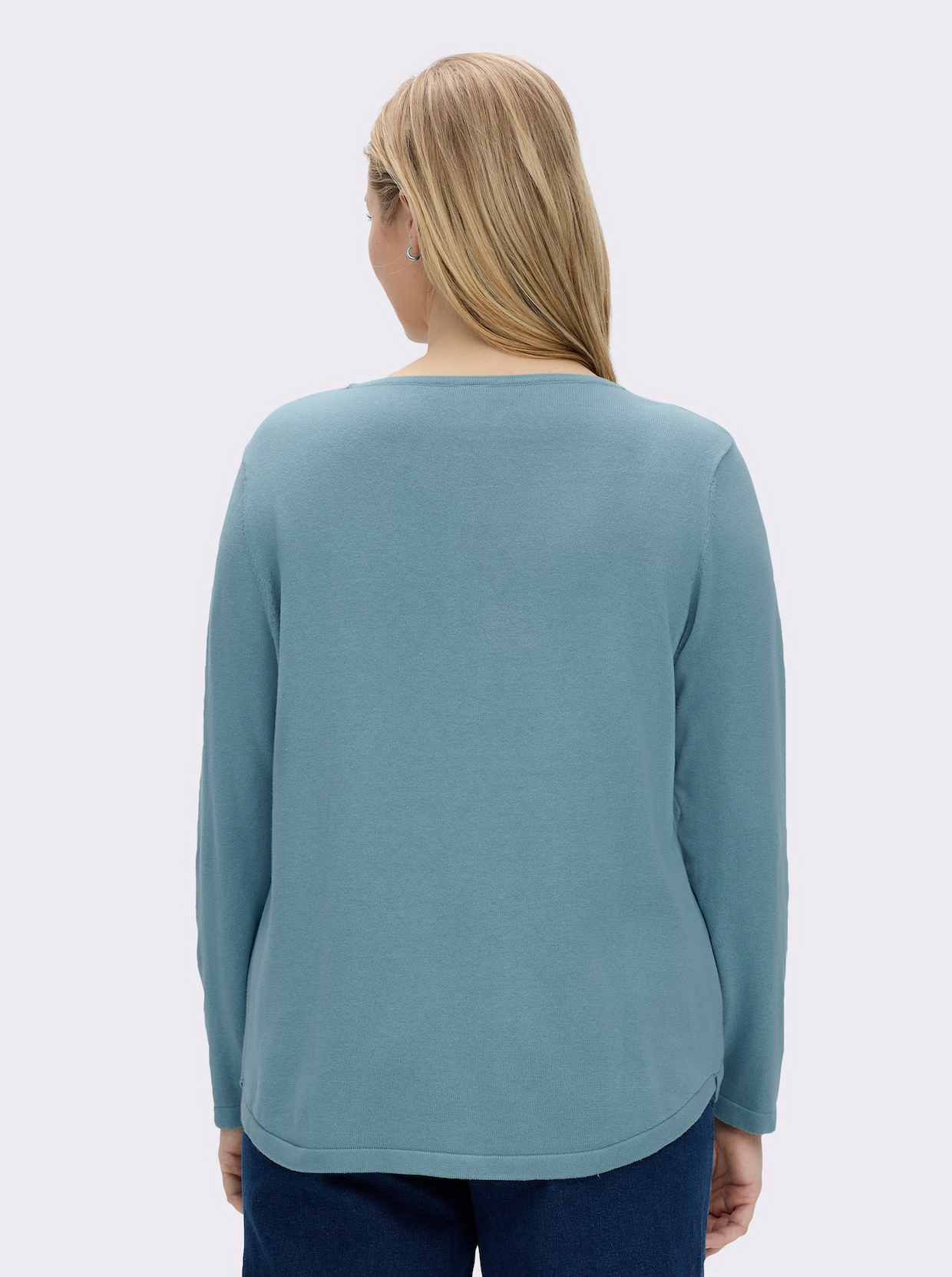 Baumwollpullover mit überlappendem Saum - aqua