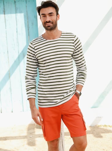 Catamaran Langarmshirt mit garngefärbten Streifen - khaki-ecru-gestreift