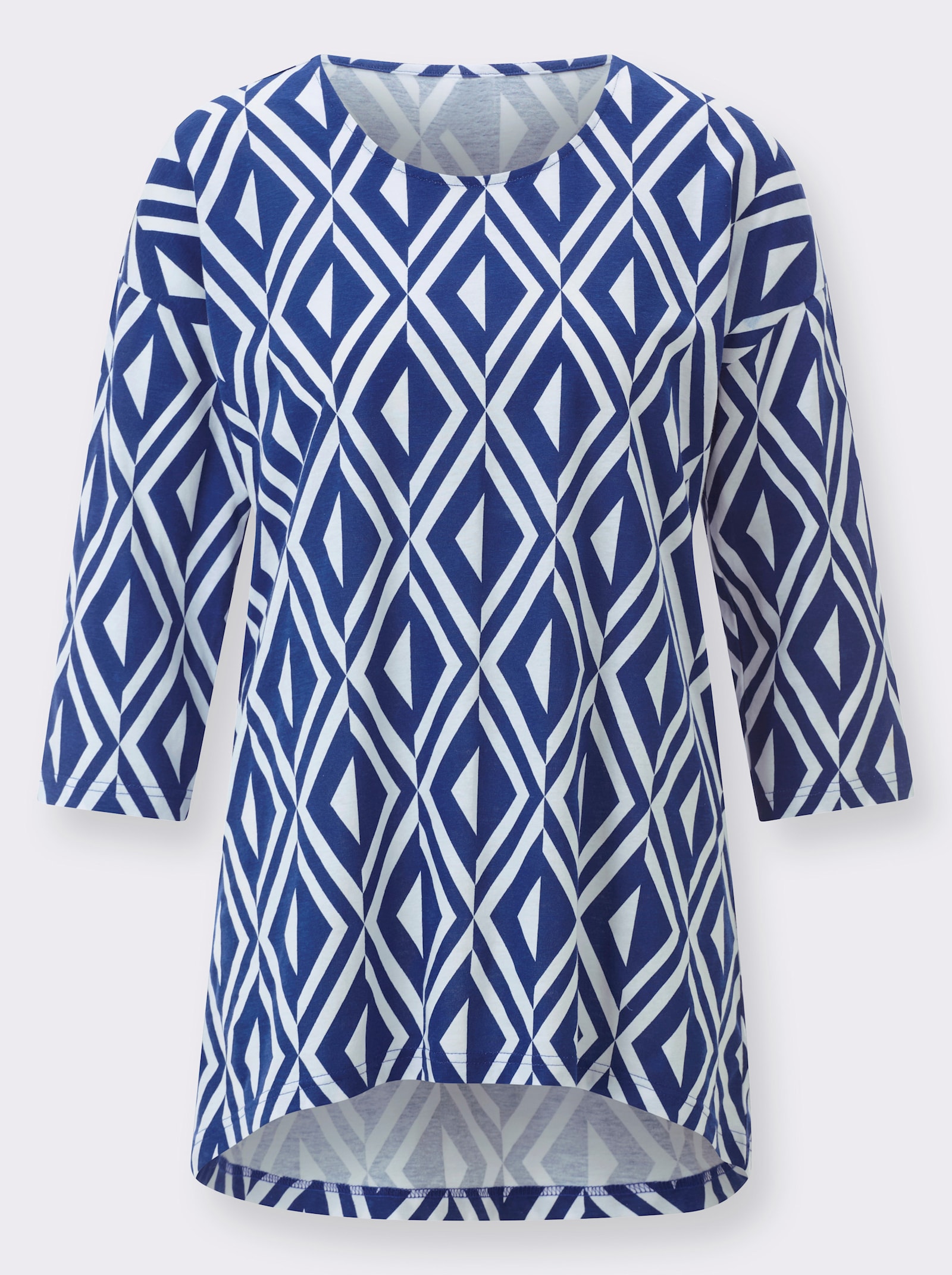 Longshirt in A-Form - royalblau-ecru-bedruckt