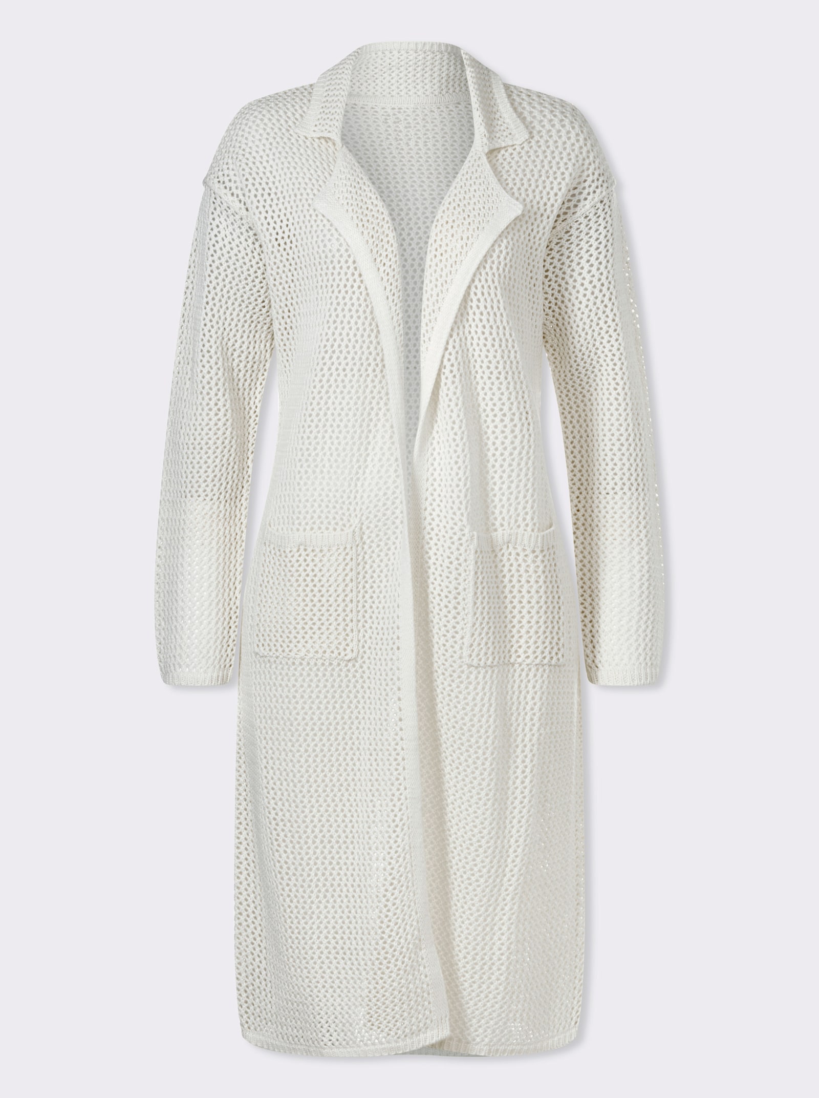Strickmantel mit Ajour-Muster - ecru